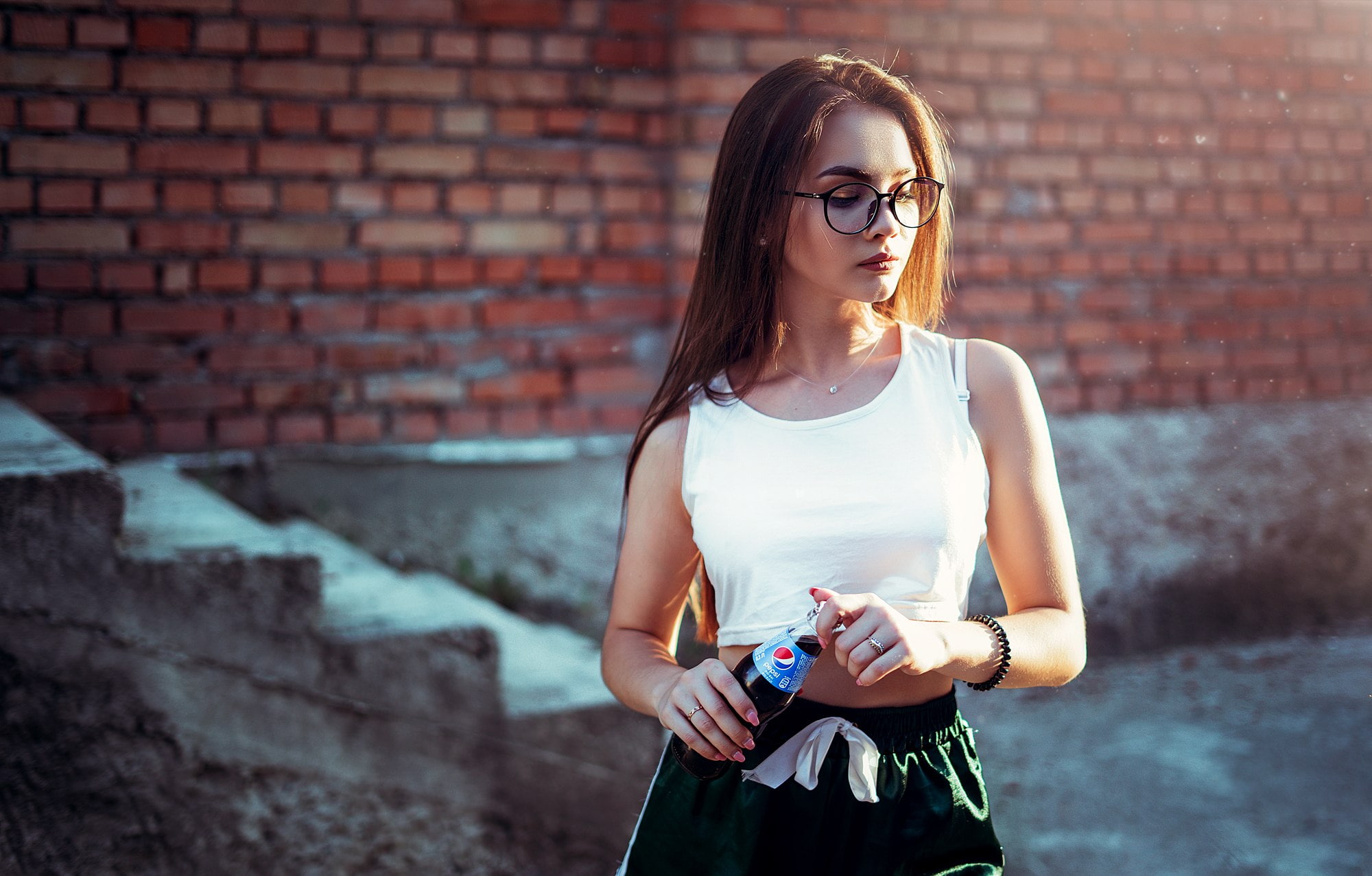 one person, standing, young adult, focus on foreground, bricks, holding, lifestyles, wall - building feature, leisure activity, pink nails, portrait, wall, HD Wallpaper