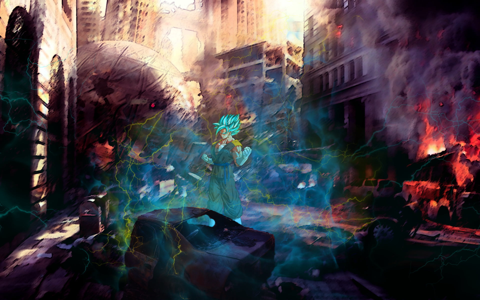 motion, graffiti, multi colored, outdoors, people, 1080P, real people, creativity, smoke - physical structure, Dragon Ball Super, Vegetto (Dragon Ball), HD Wallpaper