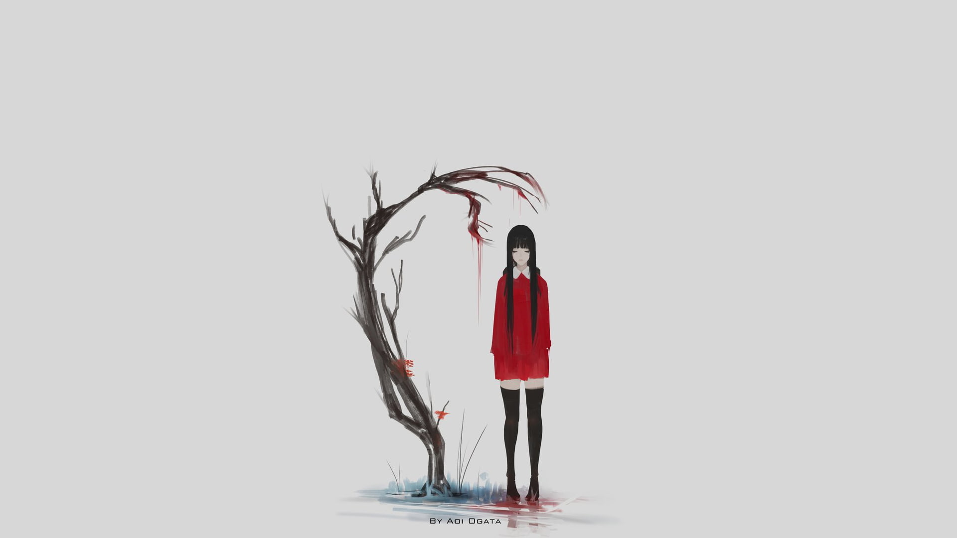 men, tree trunk, holding, full length, standing, casual clothing, red, adult, studio shot, one person, lifestyles, creativity, indoors, blood, real people, HD Wallpaper