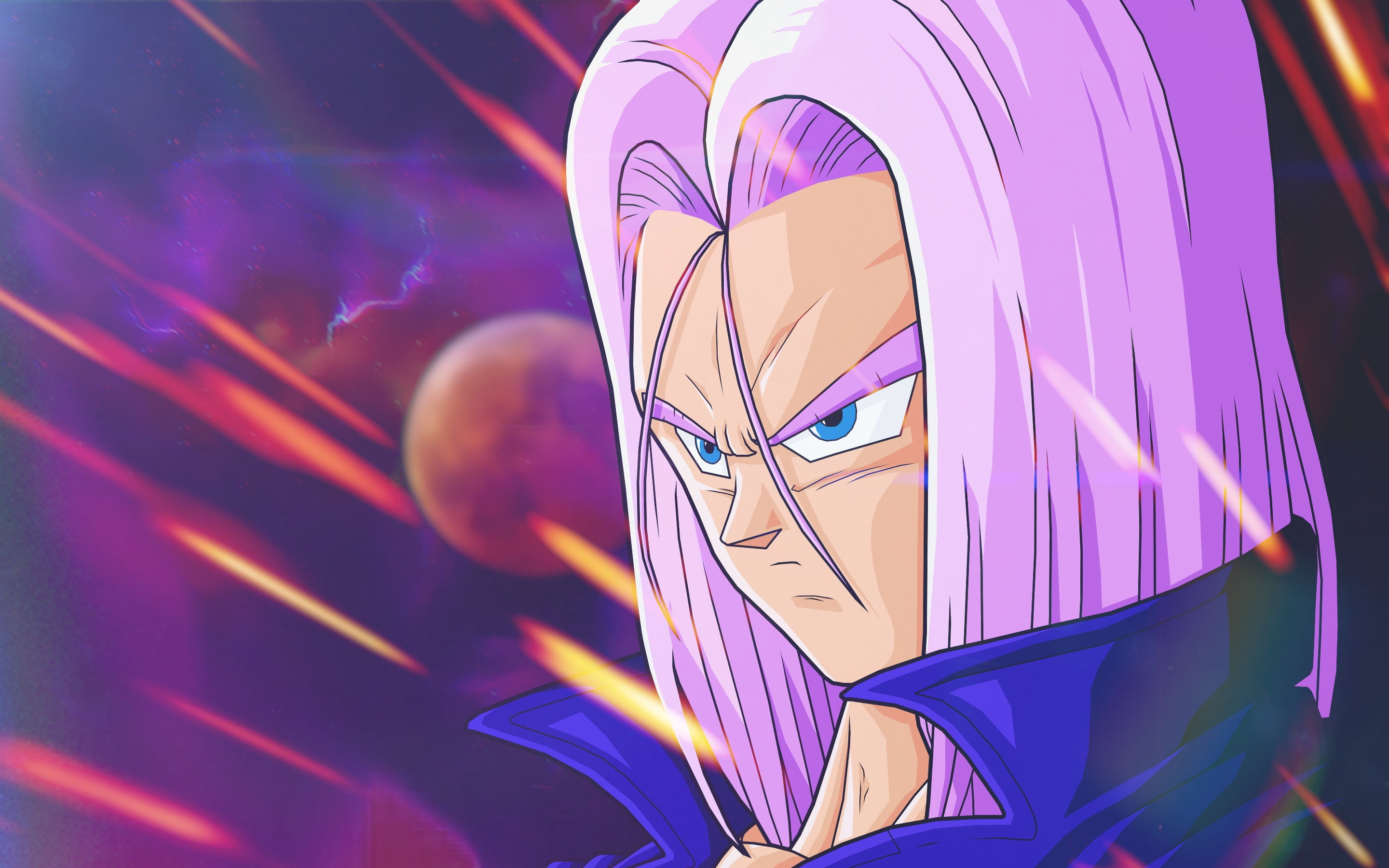 art and craft, Dragon Ball Z, white, no people, anime, Dragon Ball, design, close-up, purple, nature, pink color, built structure, pattern, 2K, Trunks (character), HD Wallpaper