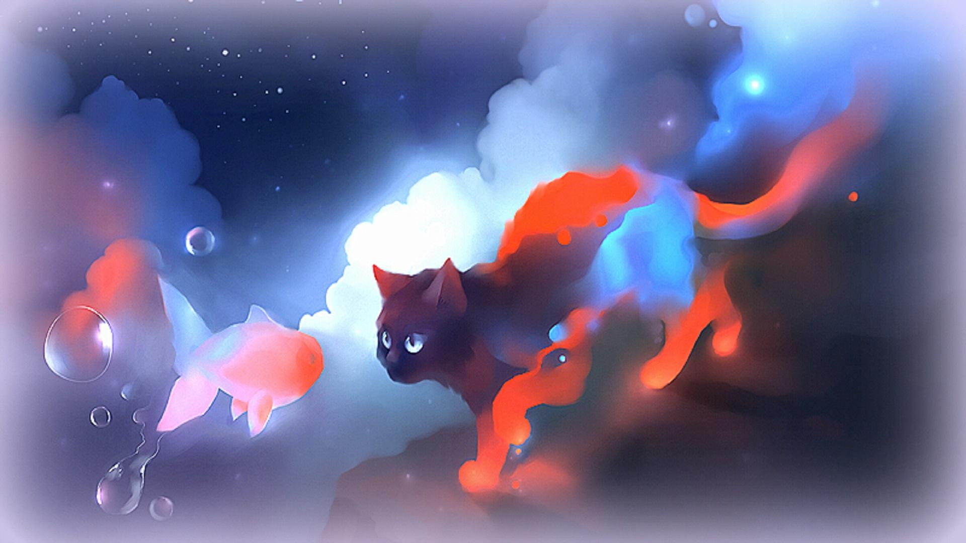 cute, digital-art, drawings, lovely, paintings, rainbow, 1080P, animals, colors, cool, creative-pre--made, fish, HD Wallpaper