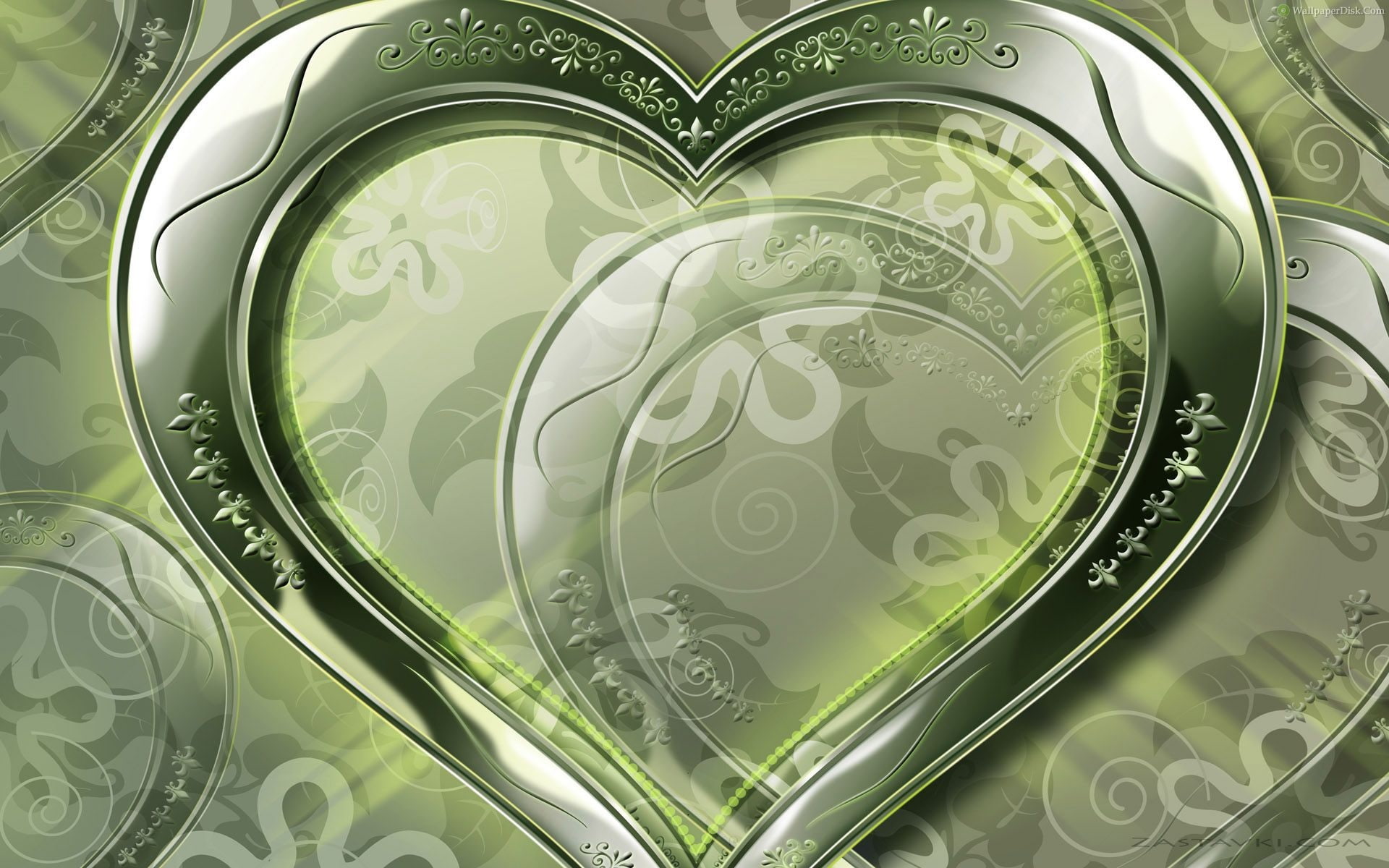 silver, Heart, shape, Crystal, Love, frame, Green, 1080P, HD Wallpaper