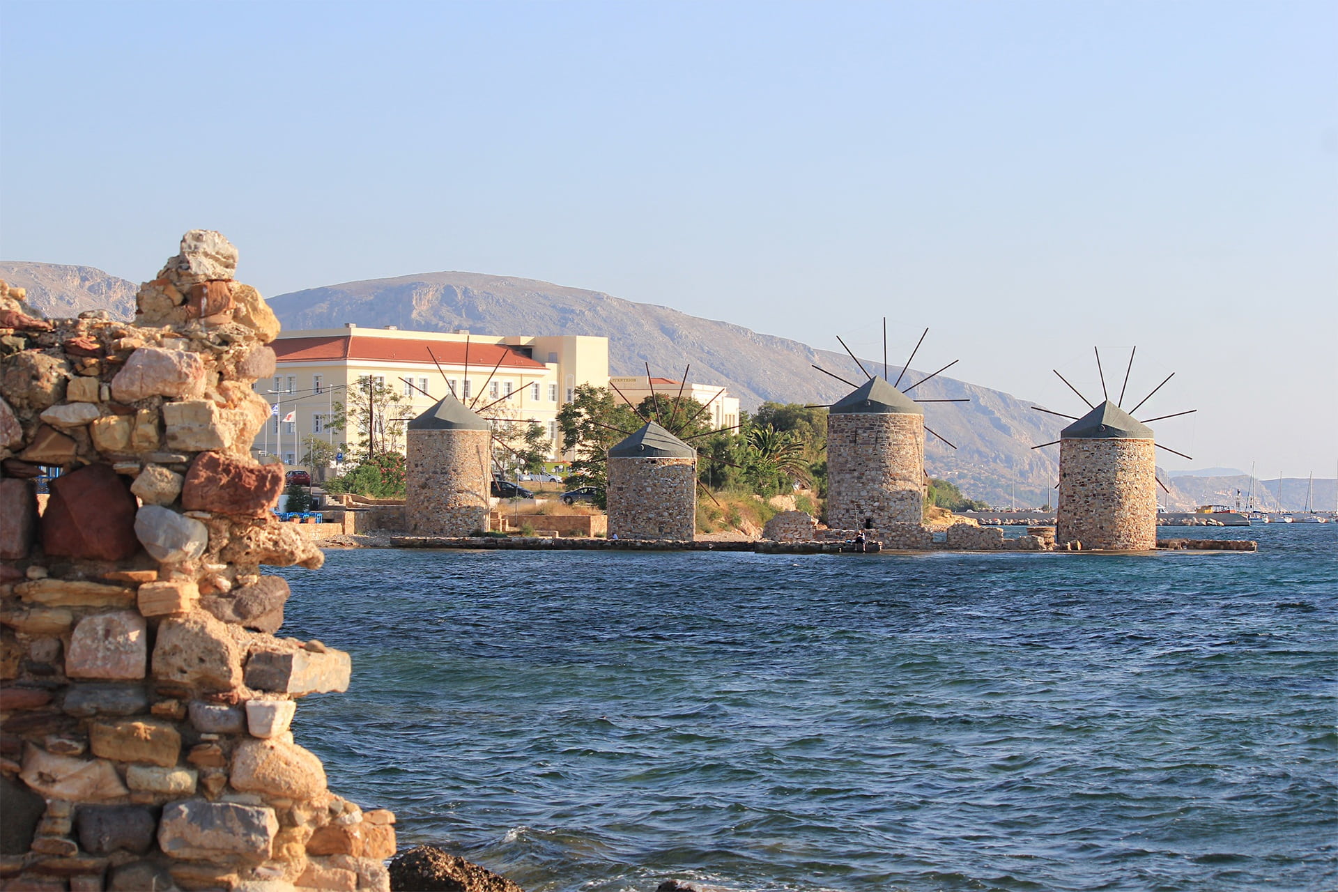 built structure, sea, excursion, architecture, ancient civilization, travel destinations, sky, windmill, building exterior, history, land, travel, the past, HD Wallpaper