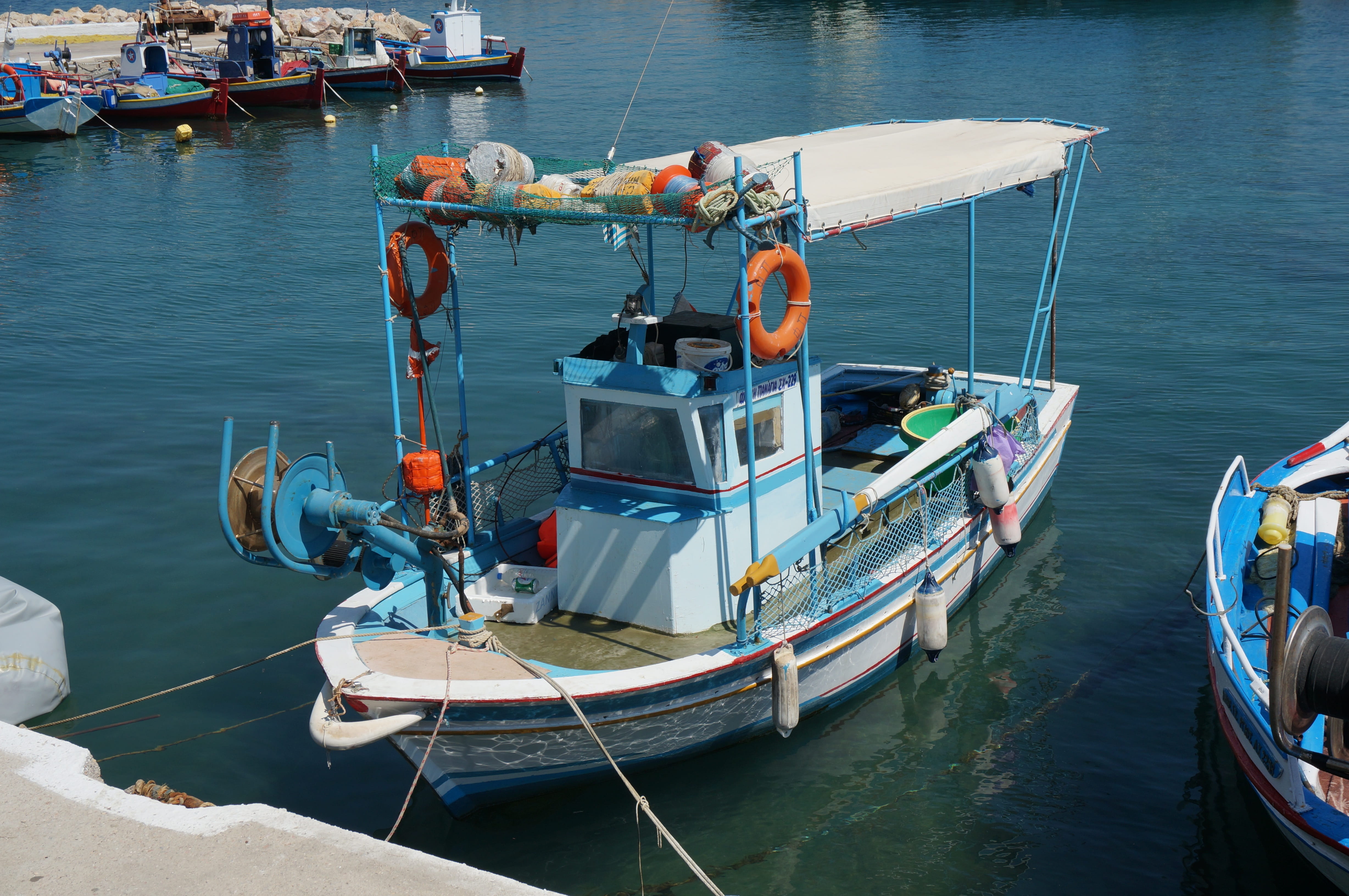 Boat, fishing industry, nautical vessel, fishing, outdoors, mode of transport, Sea, mode of transportation, harbor, Chios, Sun, waterfront, Nature, sunlight, HD Wallpaper
