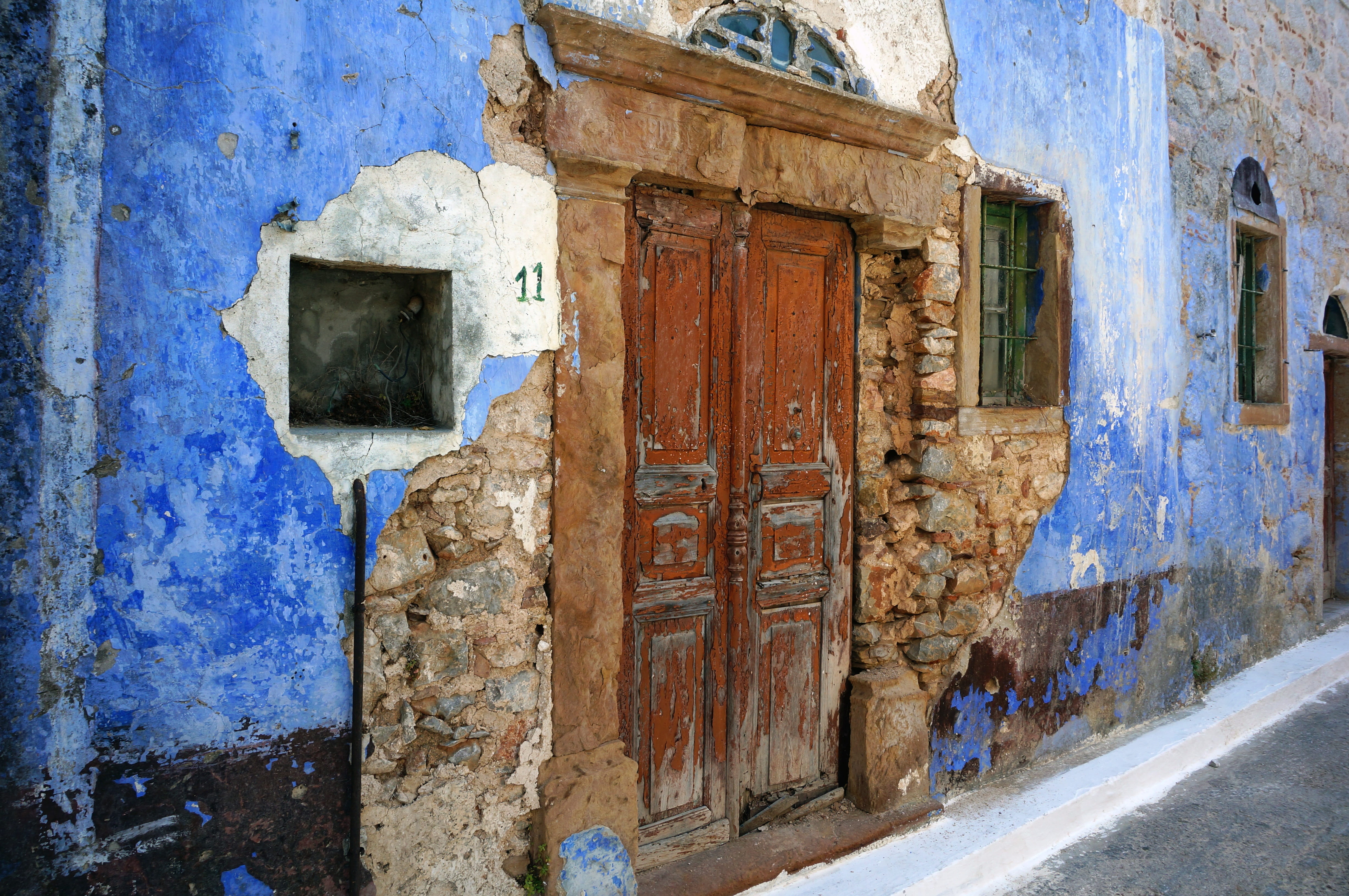 damaged, Greek, blue, bad condition, Island, outdoors, Chios, architecture, weathered, decline, Door, building, building exterior, closed, no people, wood - material, HD Wallpaper