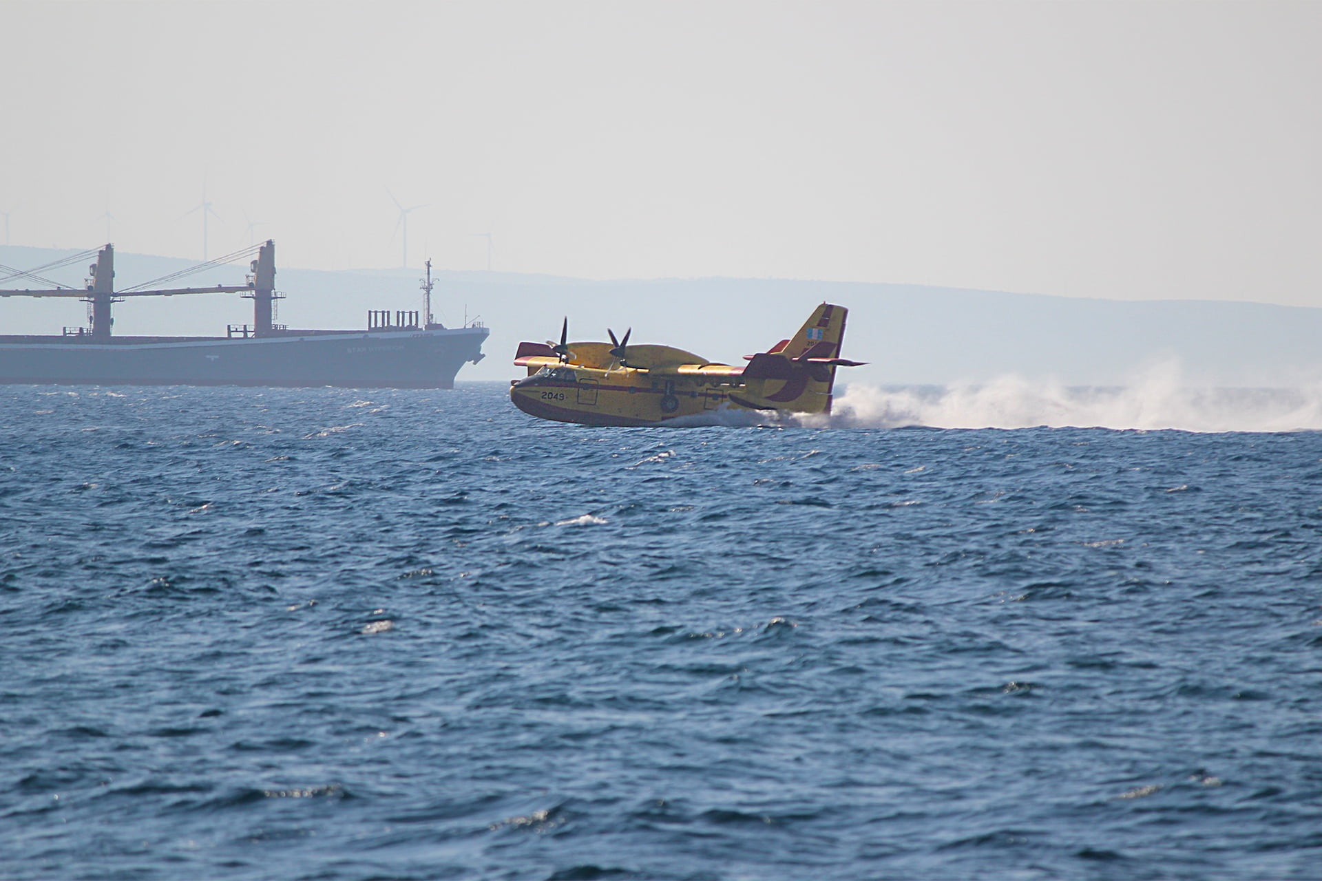 transportation, sea, nature, beauty in nature, accidents and disasters, landscape, canadair, travel, ship, greece, environment, nautical vessel, occupation, HD Wallpaper