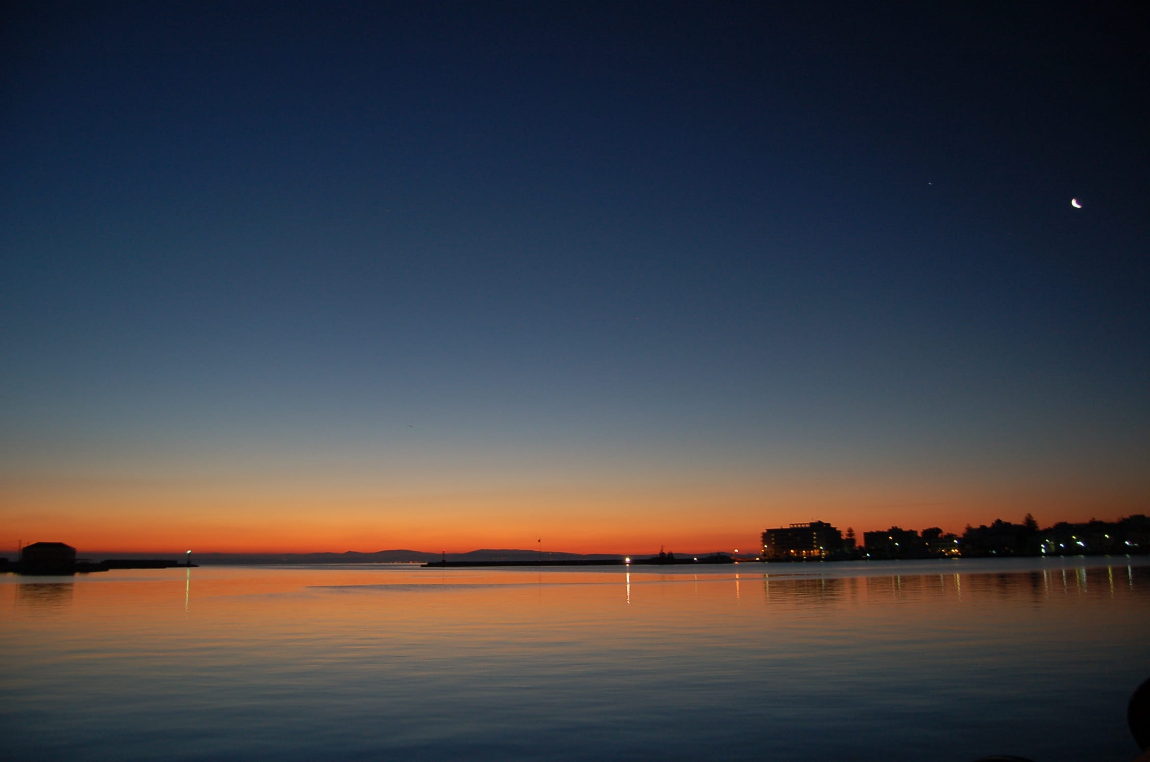 sea, 1080P, copy space, greece, scenics - nature, mediterranean, waterfront, reflection, idyllic, tranquility, water, outdoors, tranquil scene, moon, chios, HD Wallpaper