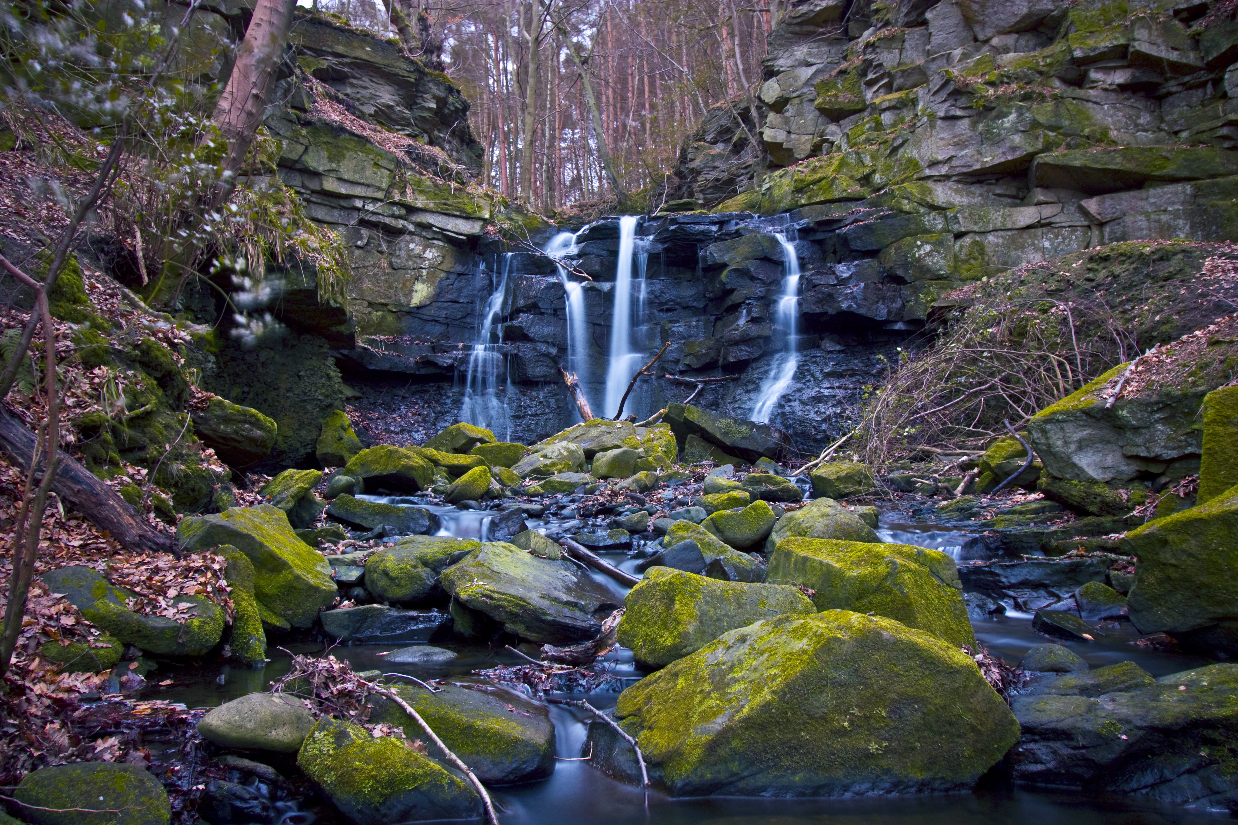 milky, panoramic, wide  angle, outdoors, view, Waterfall, shutter, green, beauty In Nature, waterfalls, forest, Water, panoramic view, 4K, rock - Object, HD Wallpaper