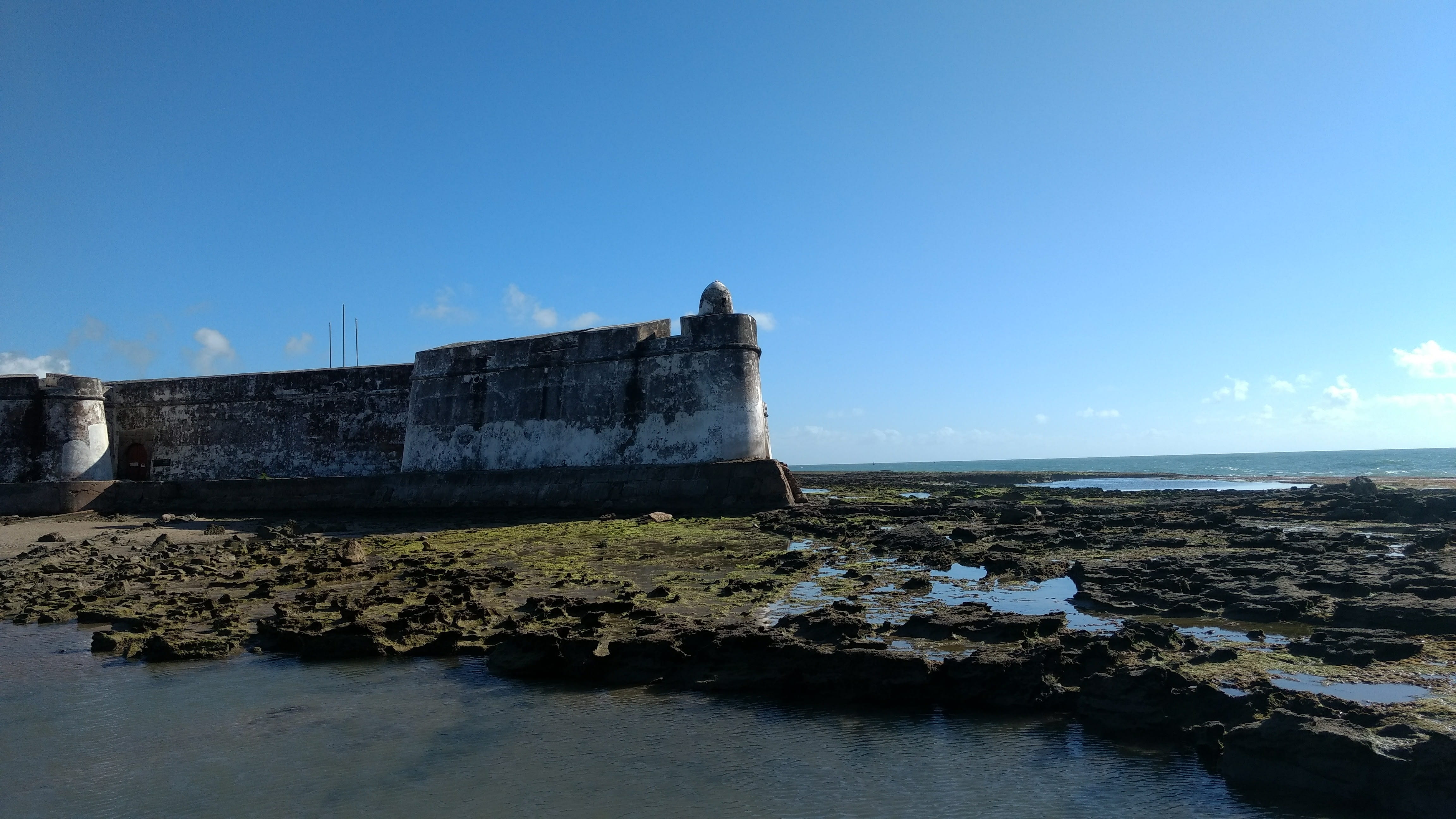 sea, brazil, history, architecture, land, horizon over water, no people, solid, fort, outdoors, northeast, nature, water, old, coast, clear sky, reflection, HD Wallpaper