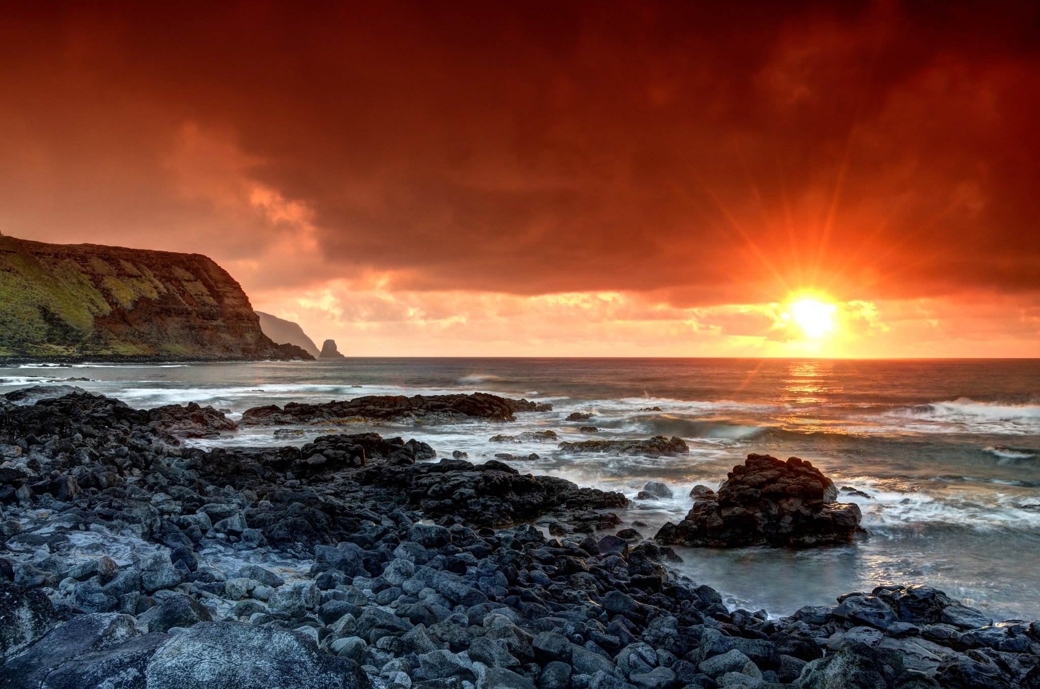 ocean, polynesia, rocks, shore, dawn, CL, Easter Island, sea, stones, gray, island, easter, Valparaiso Region, 1080P, HD Wallpaper