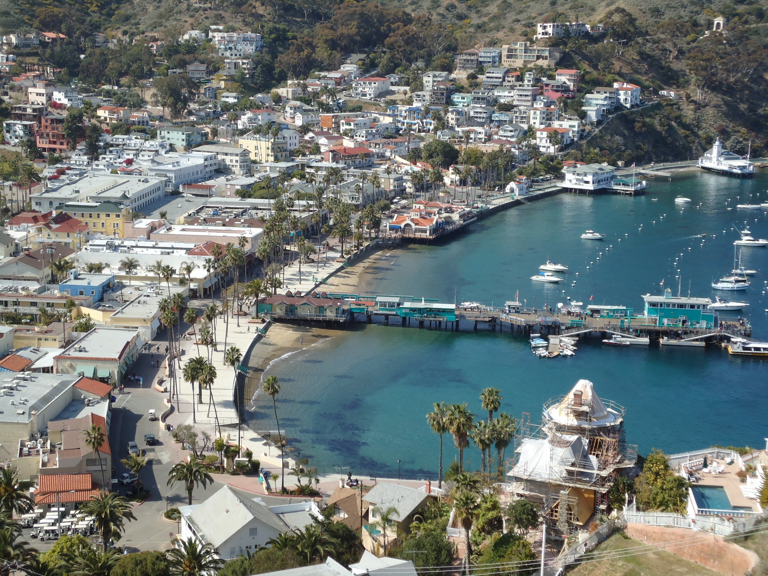 2K, building exterior, high angle view, nature, built structure, townscape, catalina, architecture, city, transportation, california, cityscape, day, nautical vessel, HD Wallpaper
