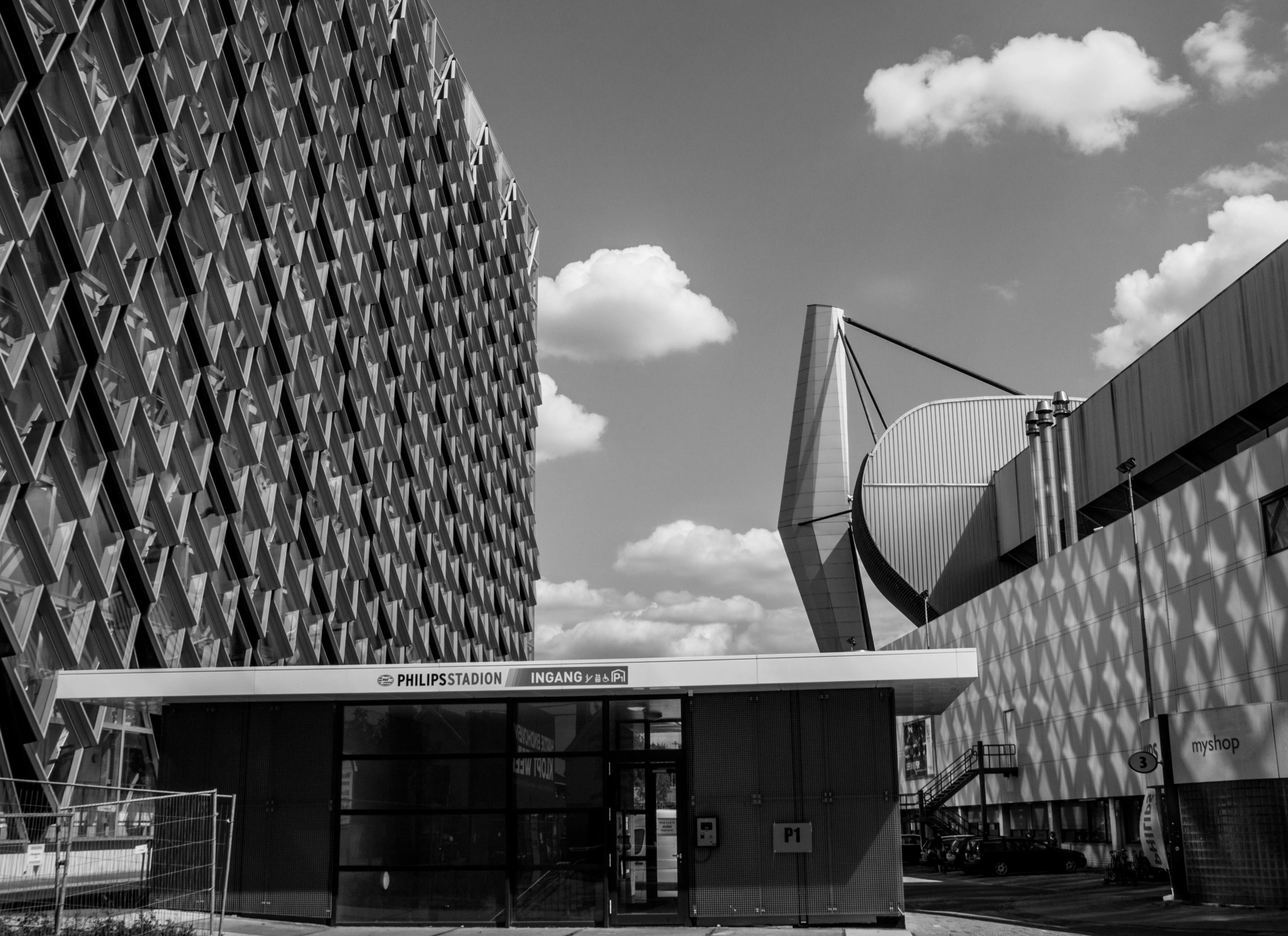 industry, noord brabant, office, financial district, day, building exterior, low angle view, outdoors, architecture, nature, modern, psv stadium, sunlight, HD Wallpaper