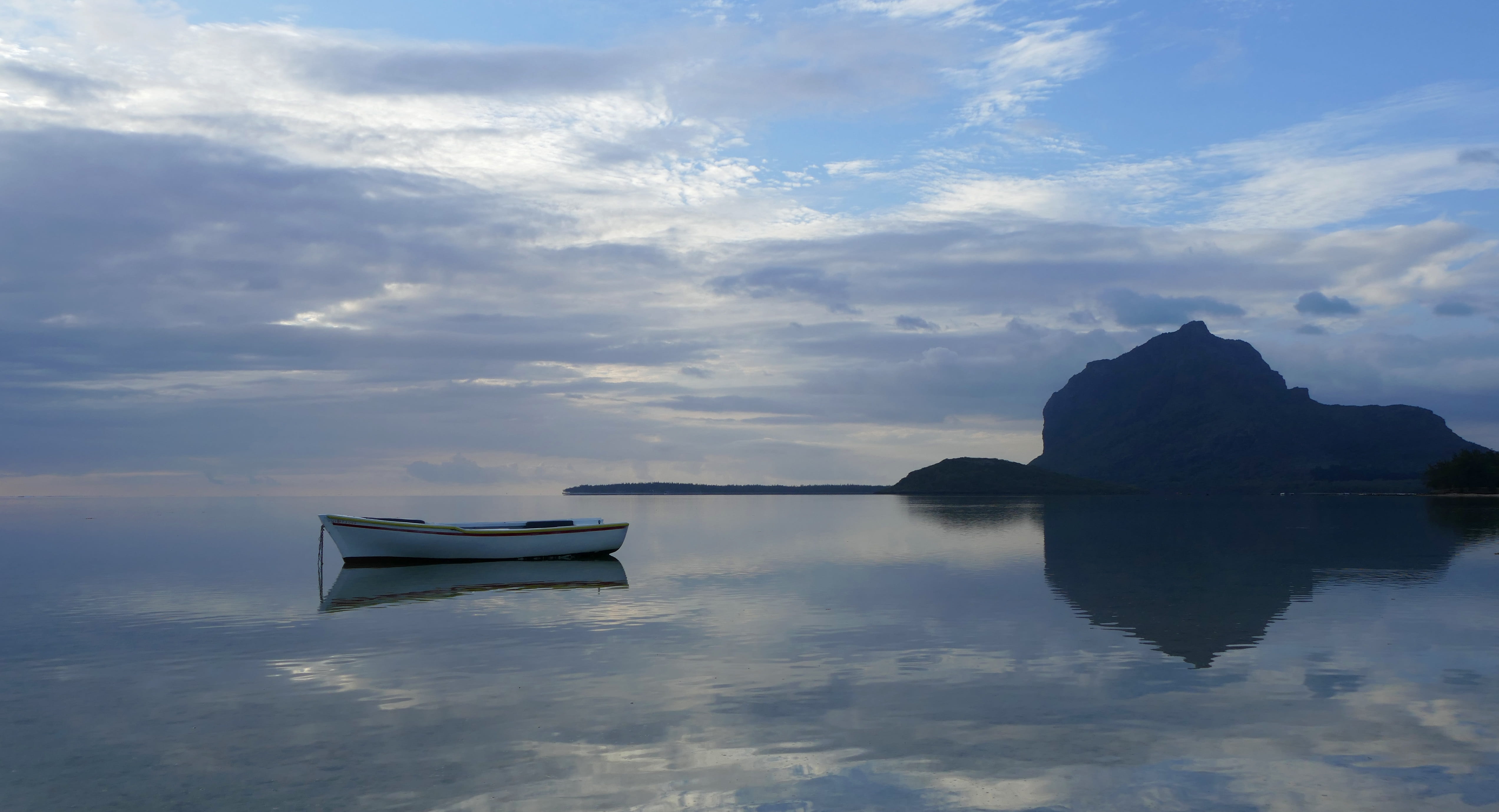 sky, mountain, non-urban scene, idyllic, nature, tranquility, tranquil scene, mauritius, nautical vessel, indian ocean, le morne, no people, waterfront, HD Wallpaper