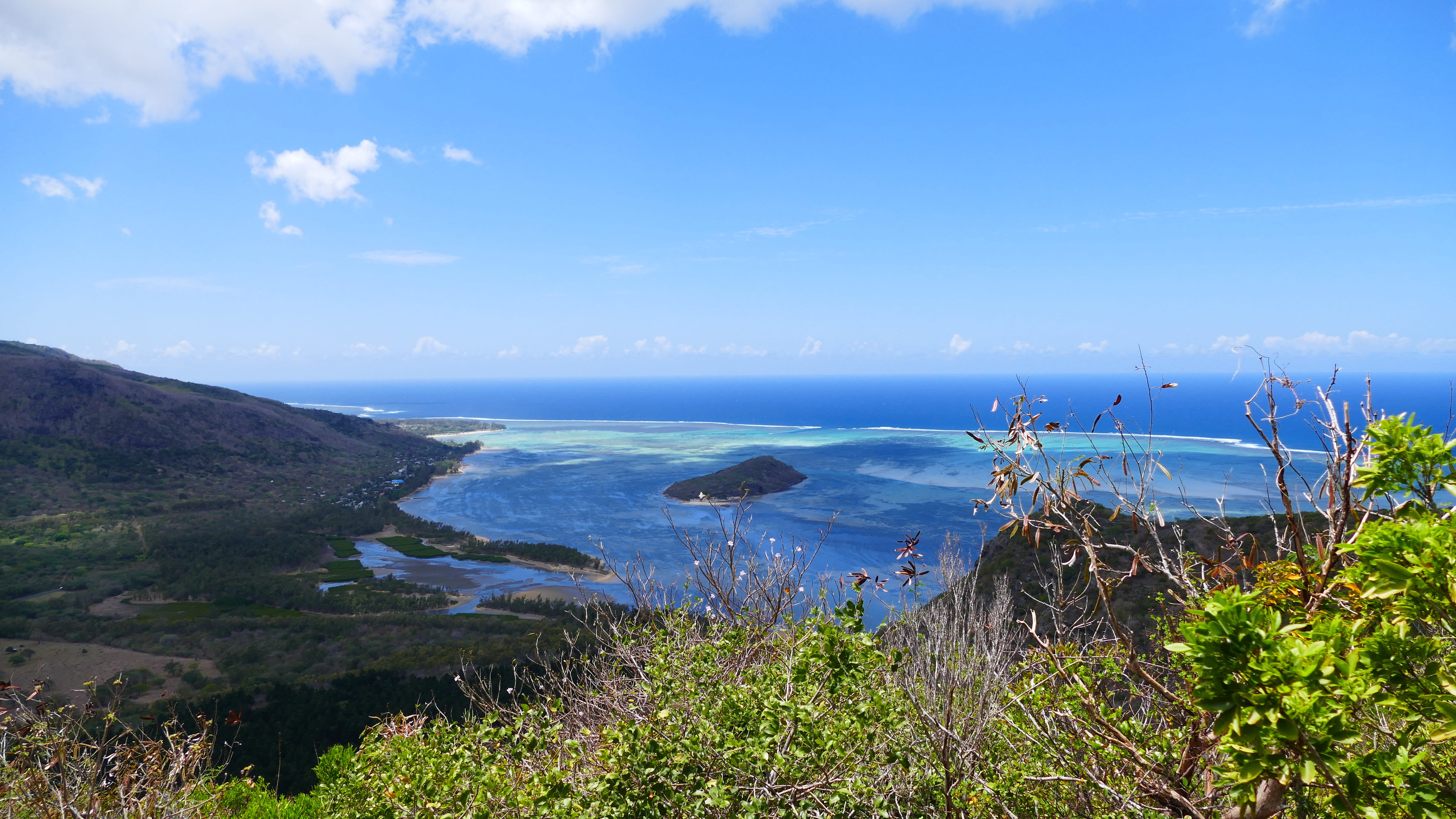travel, hiking, nature, day, water, blue, viewpoint, maurice, mauritius, tranquility, le morne, cloud - sky, southwest point, tree, outdoors, beach, 5K, HD Wallpaper