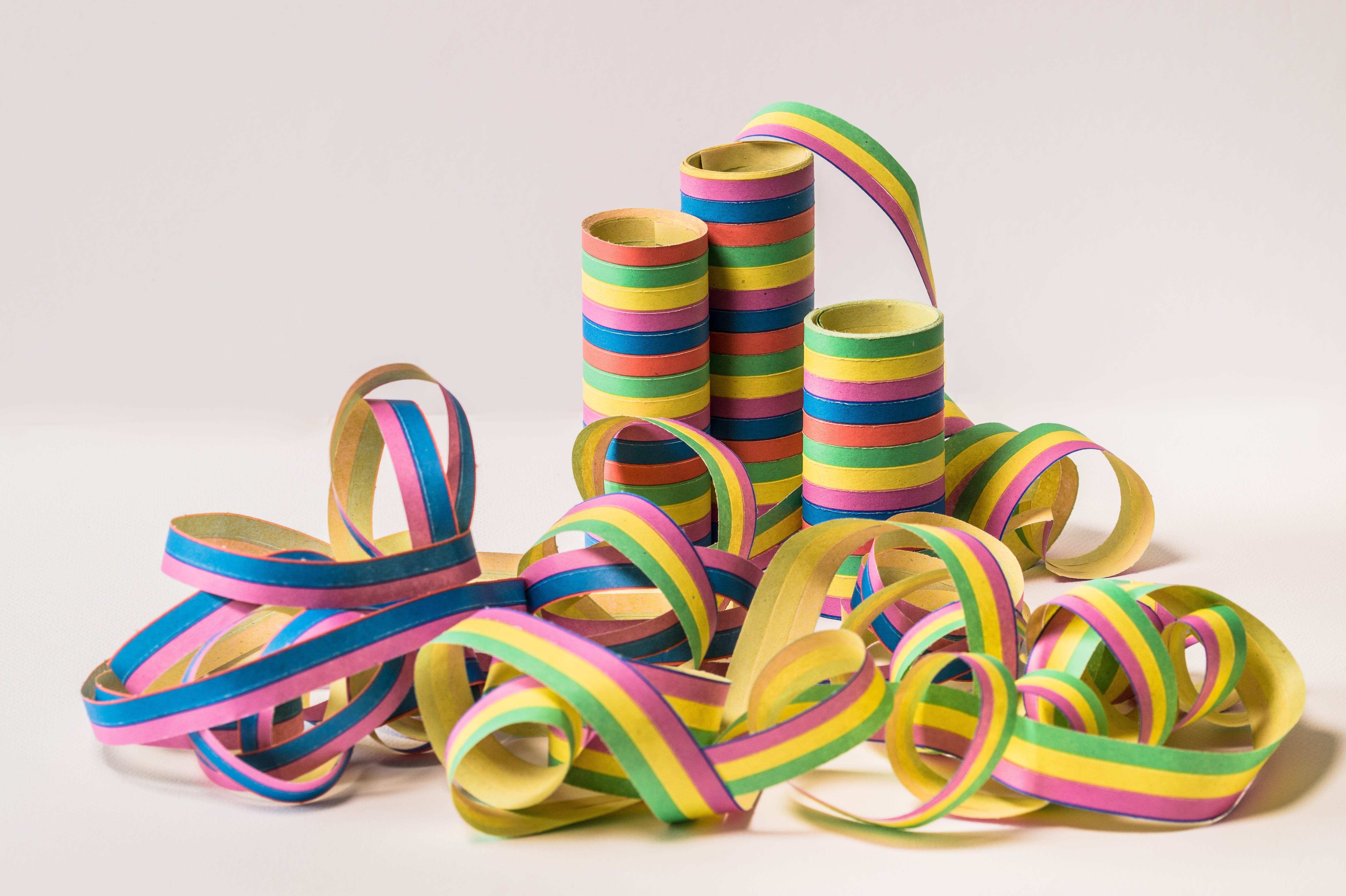 sandal, carnival, decoration, ribbon, party, assorted, copy space, people, group, garlands, striped, purple, group of objects, focus on foreground, creativity, HD Wallpaper