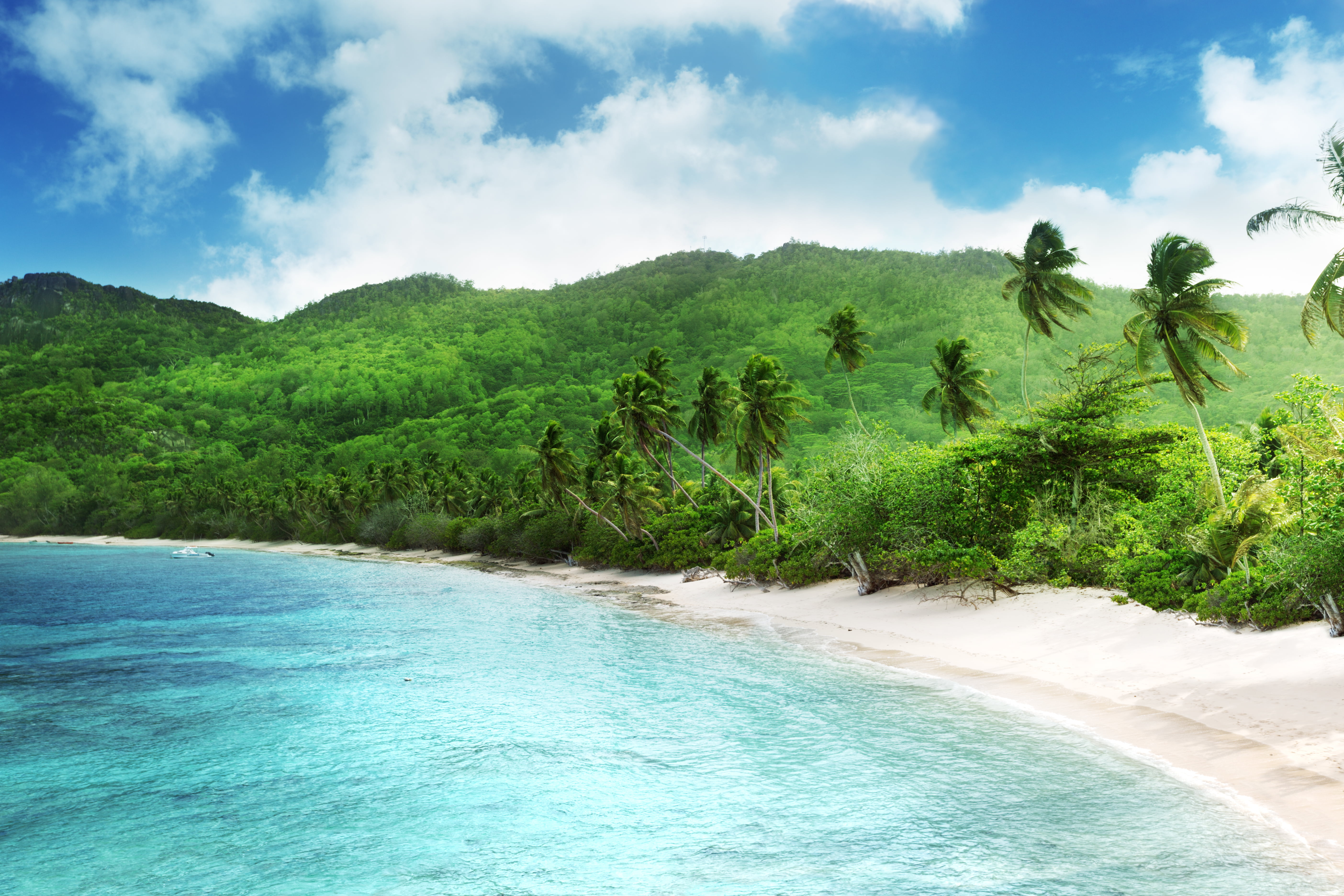 bay Of Water, sand, landscape, lagoon, coastline, tourist Resort, growth, tranquil Scene, seascape, seychelles, summer, clouds, sunny, plant, sky, scenics - nature, HD Wallpaper