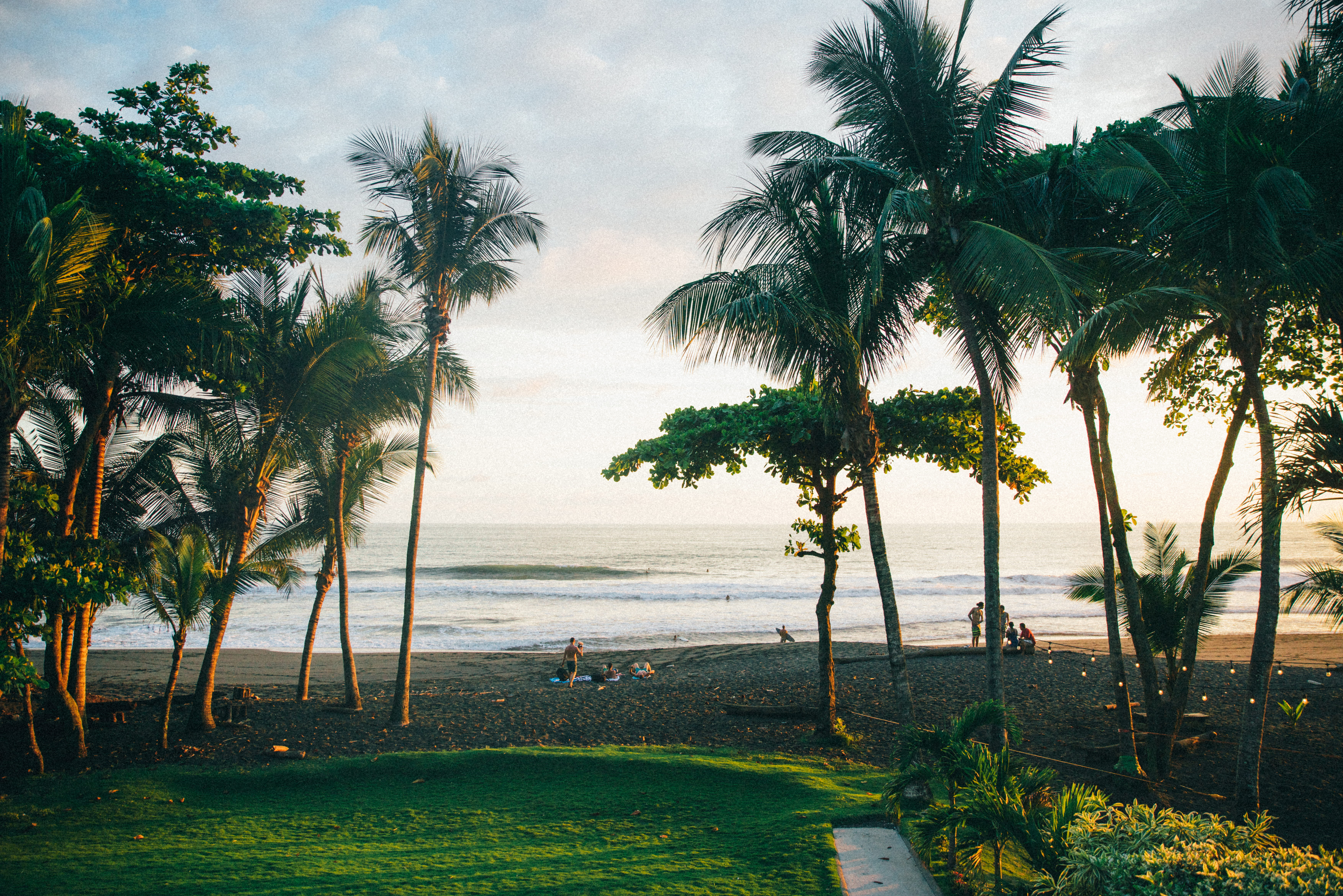 tranquility, water, volcano, 5K, green, sunset, beach, black sand, playa, scenics - nature, beauty in nature, tropical climate, outdoors, tropical tree, HD Wallpaper