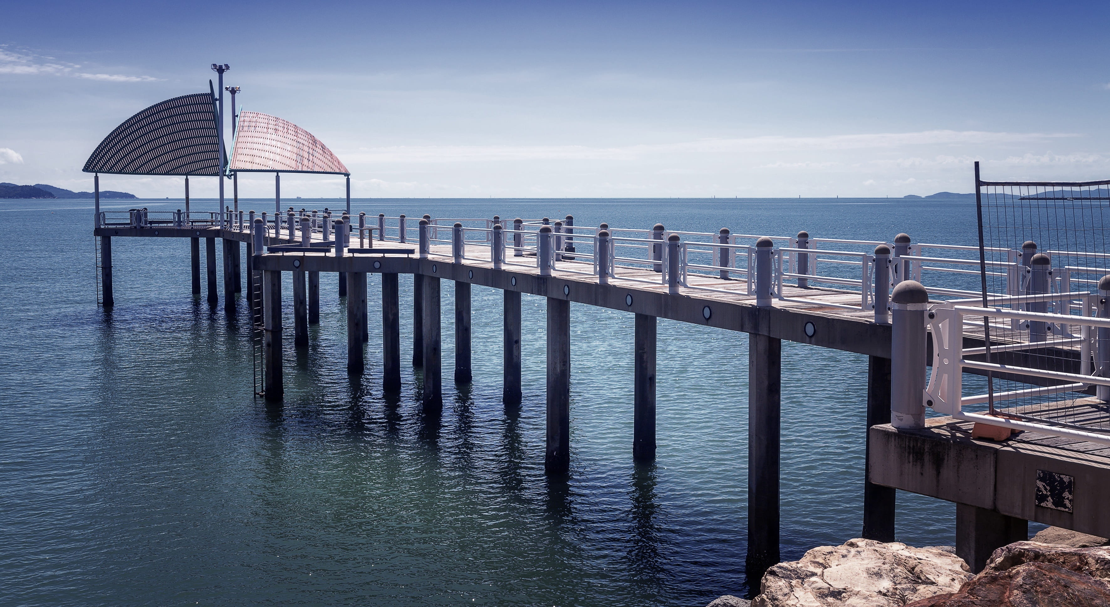 built structure, day, sky, beauty in nature, railing, water, photo, architecture, travel, nature, wood - material, pier, sea, travel destinations, trip, HD Wallpaper