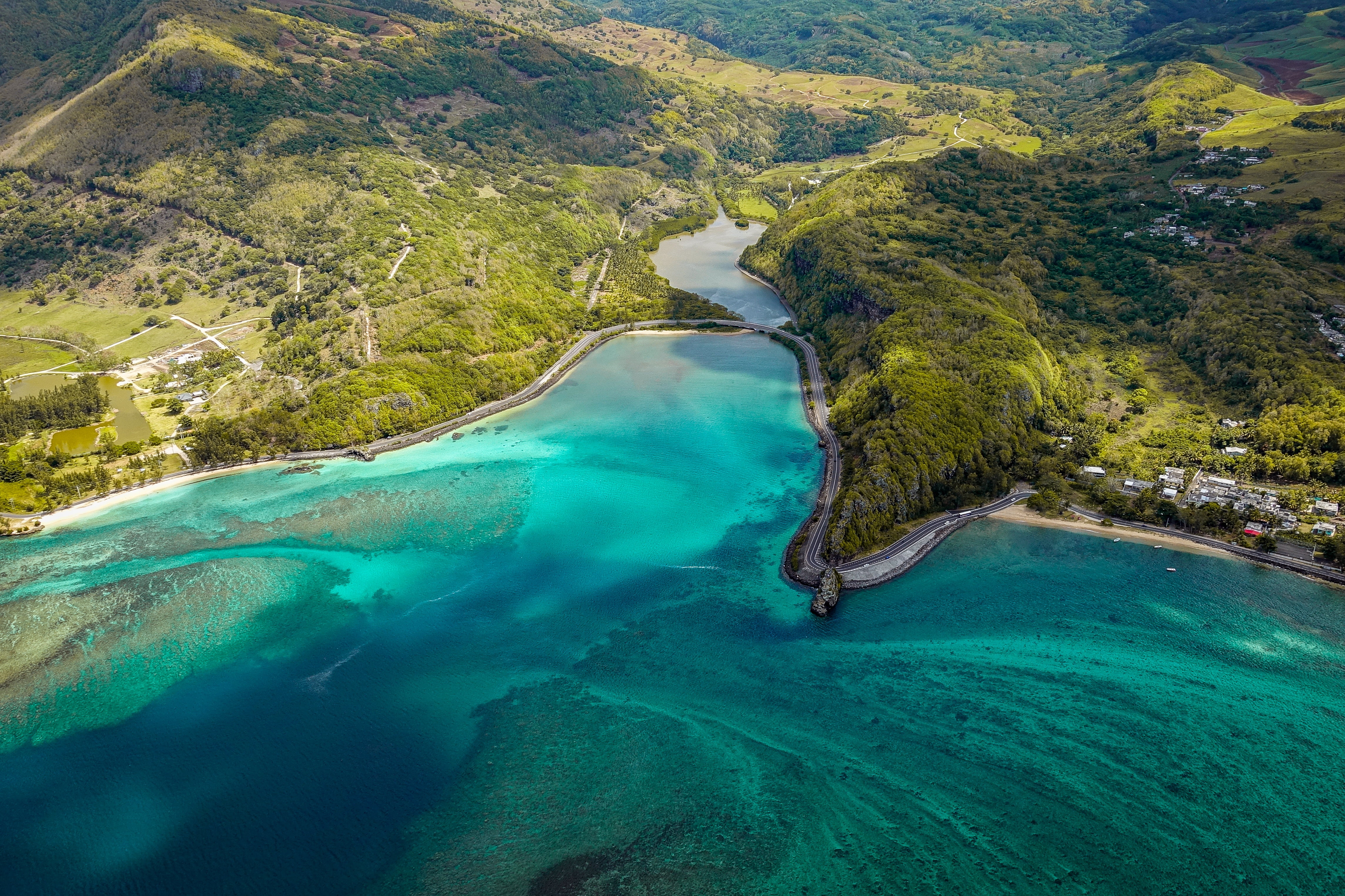 beauty in nature, scenics - nature, sea, ocean, coast, day, lagoon, water, high angle view, volcanic crater, idyllic, landscape, environment, 4K, no people, HD Wallpaper
