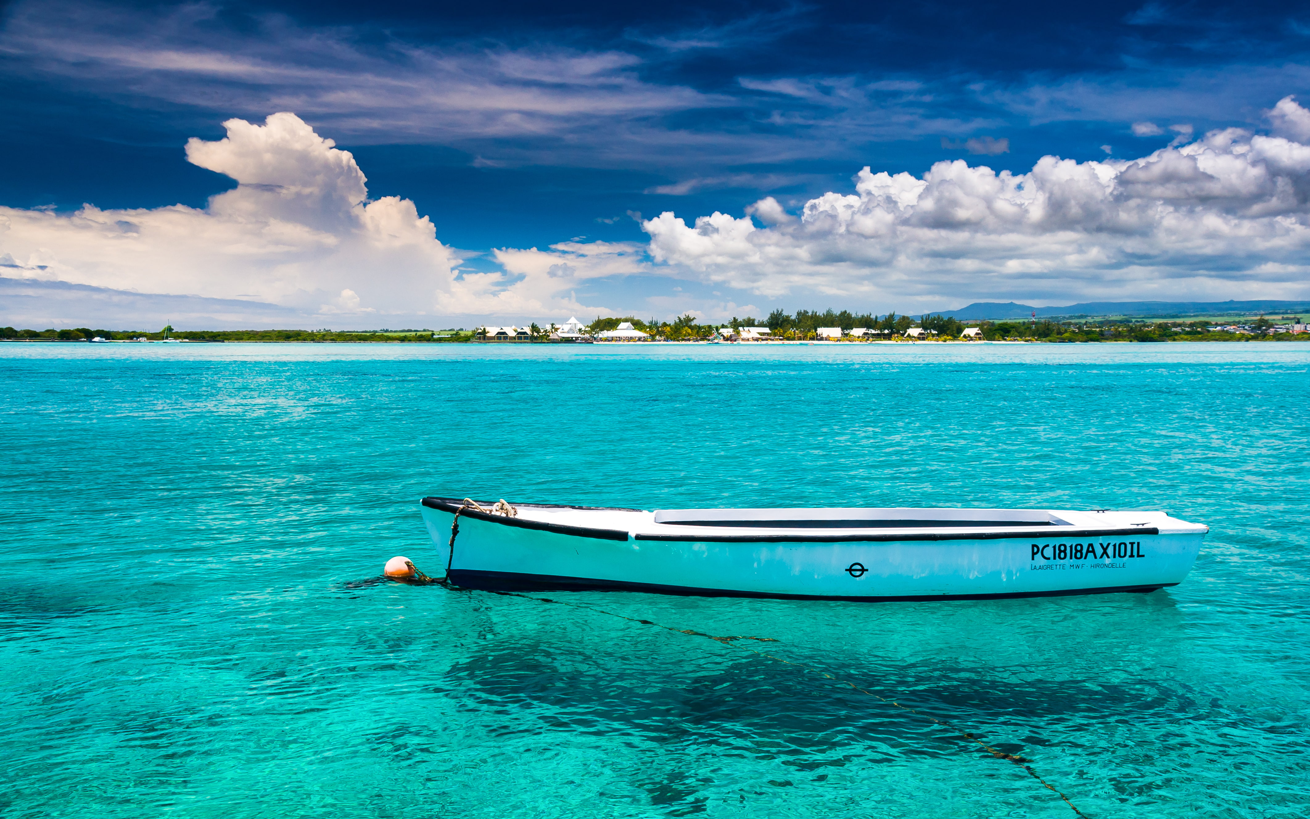 mauritius, water, boats, bay, seascape, blue, sky, photography, tropical, turquoise, ocean, 4K, HD Wallpaper