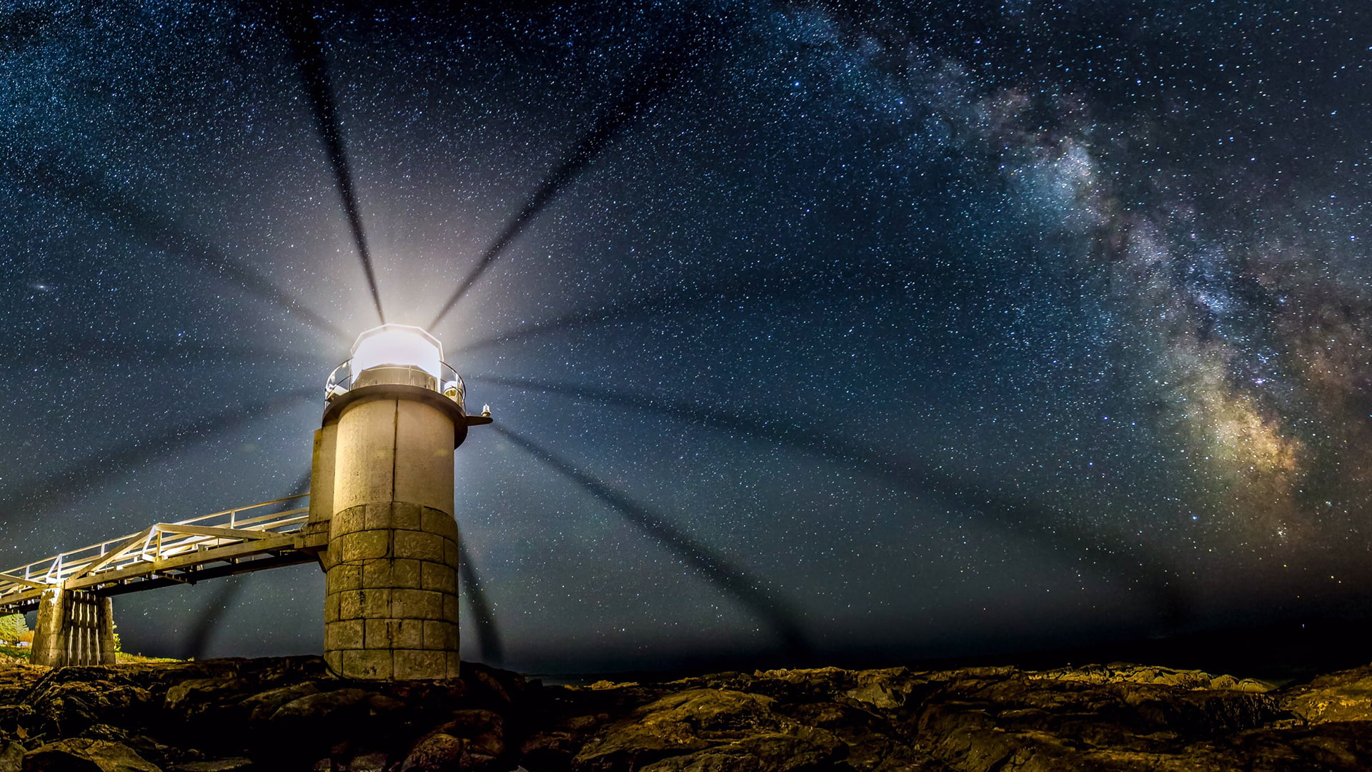 milky, lighthouse, stars, light, way, nature, hd, galaxy, 1080P, HD Wallpaper