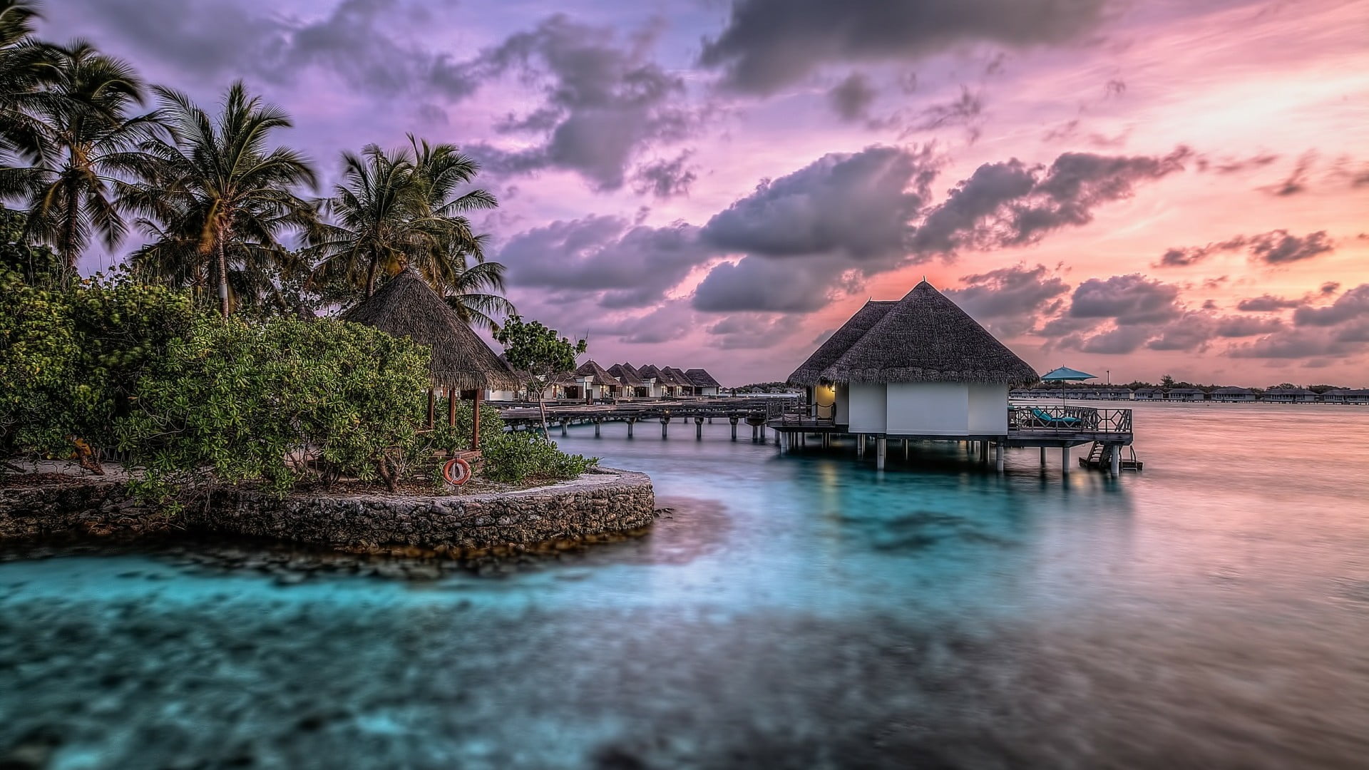 tropical climate, asia, exotic, architecture, sunset, evening, no people, building, plant, beach, nature, coconut palm tree, sky, beauty in nature, outdoors, HD Wallpaper