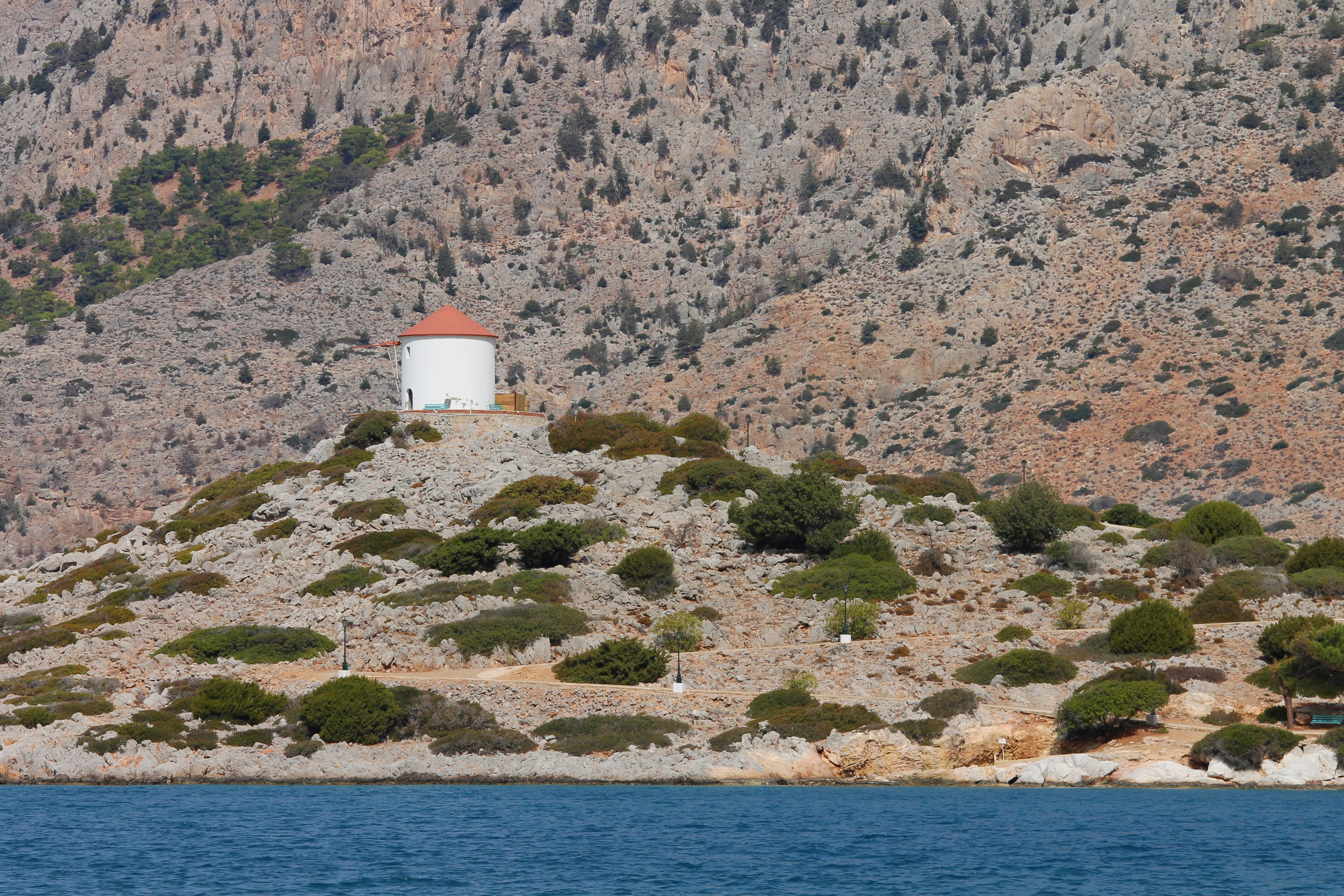 tourism, waterfront, landscape, historically, building exterior, water, symi, vacations, mediterranean, building, greece, travel destinations, tree, no people, HD Wallpaper
