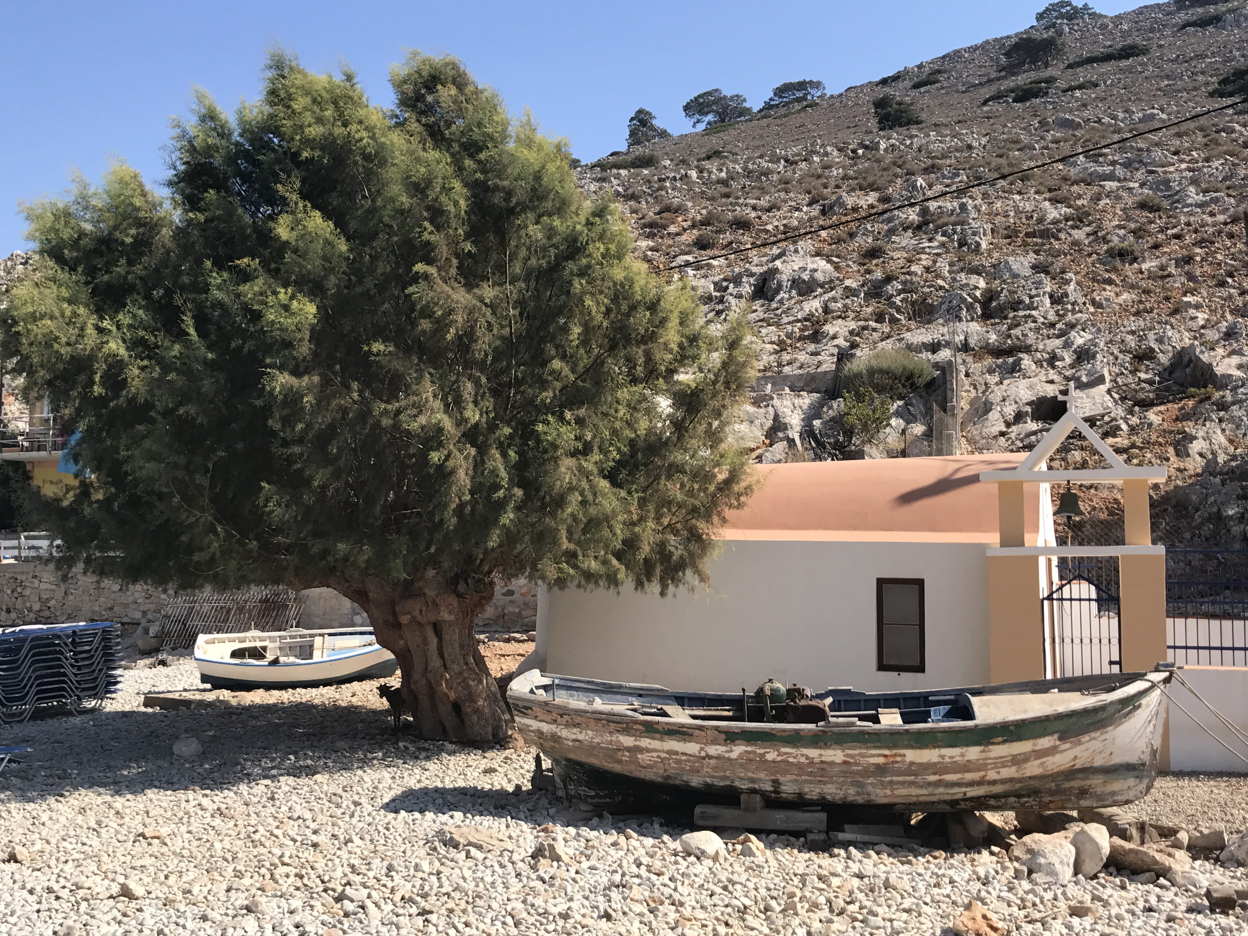 solid, land vehicle, land, transportation, growth, sunlight, mountain, nature, 4K, no people, tree, outdoors, architecture, mode of transportation, symi, HD Wallpaper