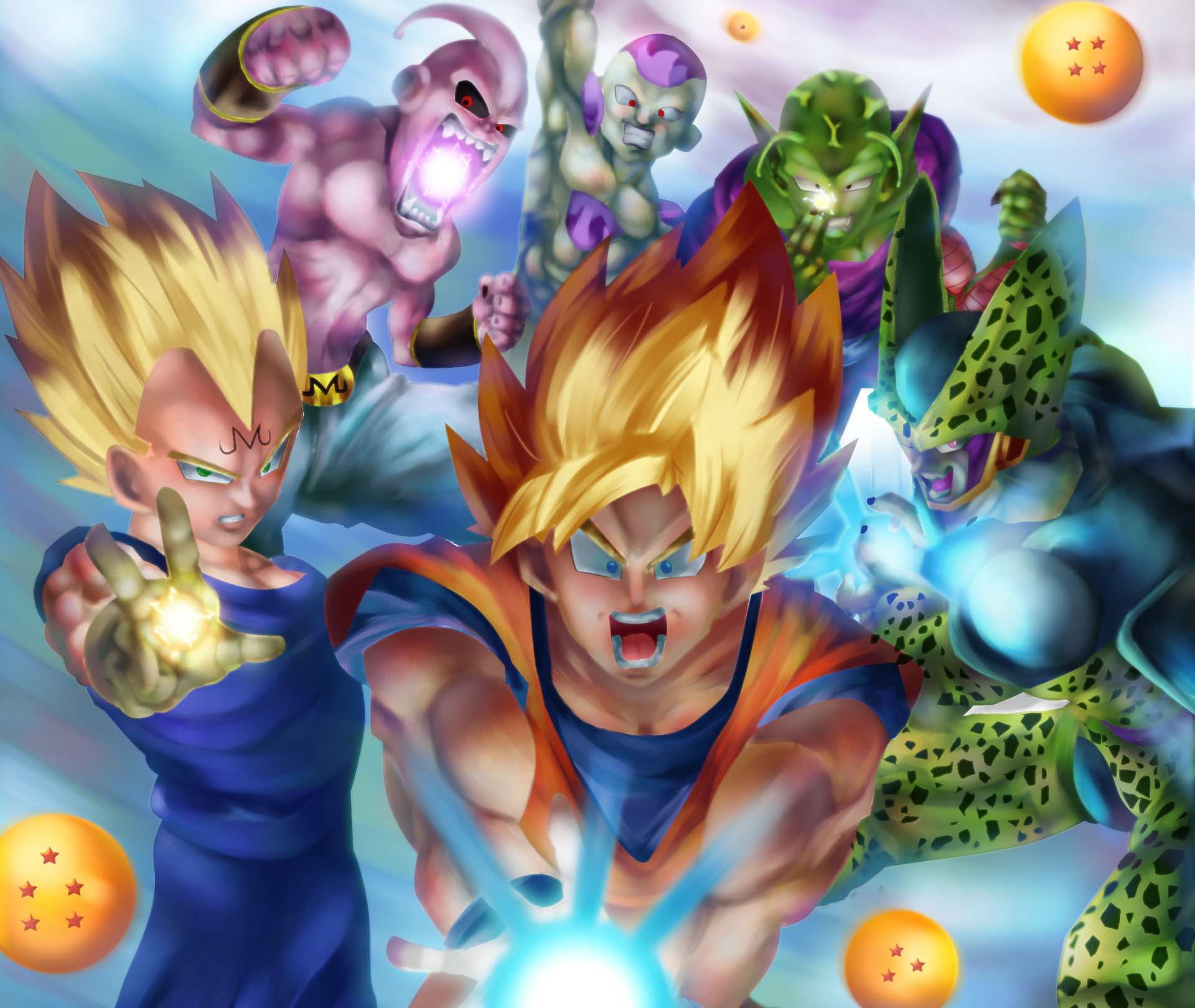 Dragon Ball Z, Dragon Ball, Cell (Dragon Ball), 1080P, Majin Buu, Piccolo (Dragon Ball), Vegeta (Dragon Ball), Goku, Frieza (Dragon Ball), HD Wallpaper