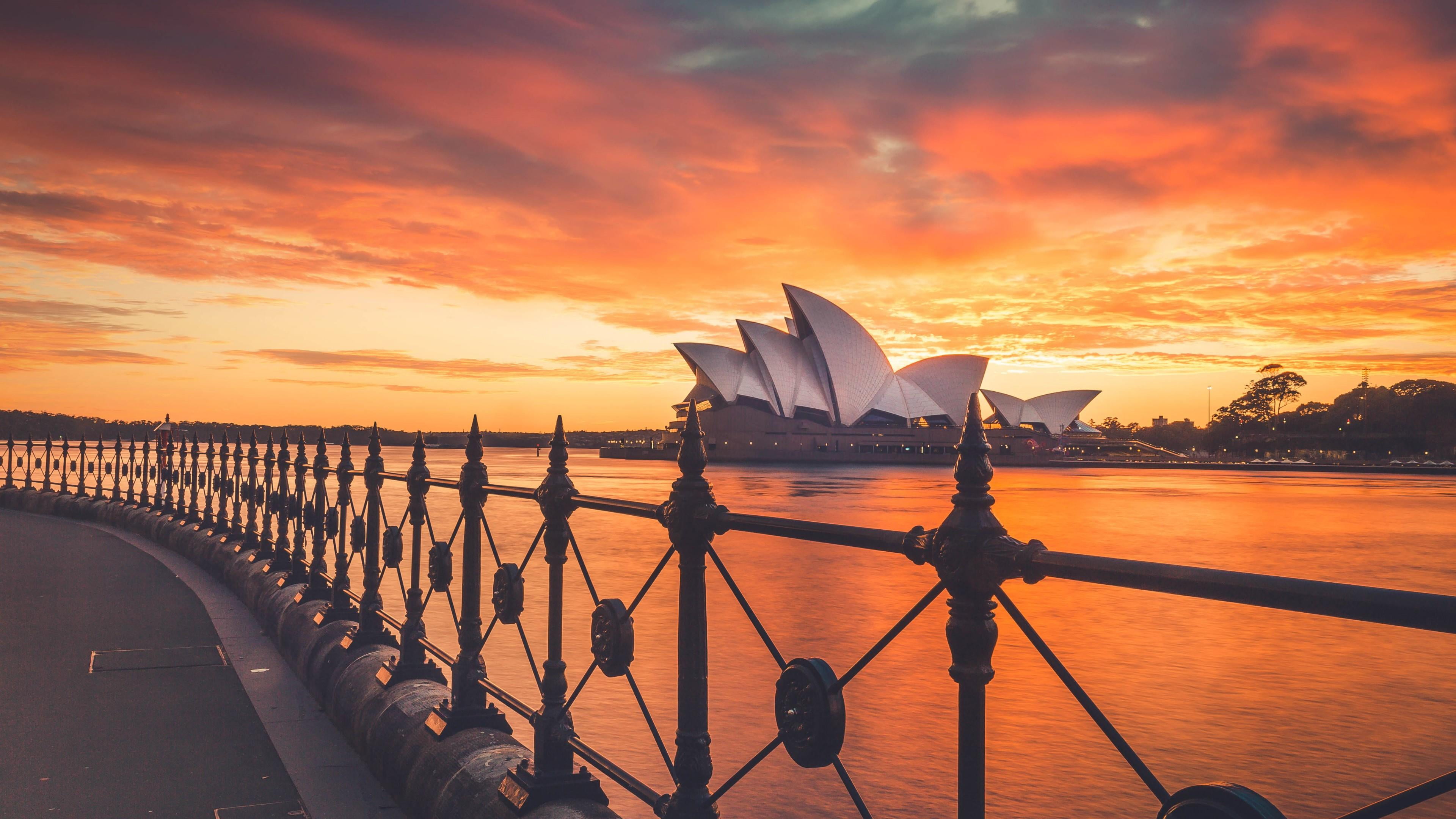 built structure, travel destinations, water, sydney, cloud - sky, railing, outdoors, sunset, amazing, no people, architecture, building exterior, reflection, HD Wallpaper