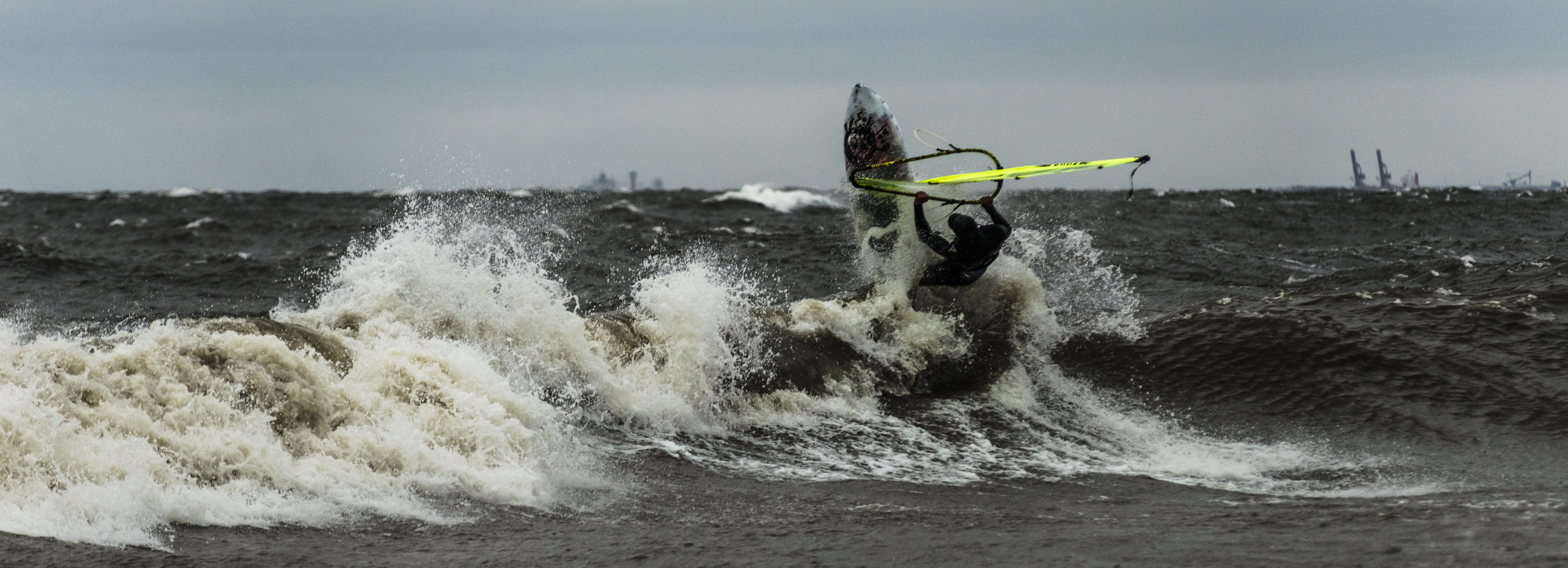 speed, wind, sea, gdynia, panavision, day, nature, storm, extreme sports, surfing, ultrawide, leisure activity, autumn, water, orłowo, 5K, risk, splash, HD Wallpaper