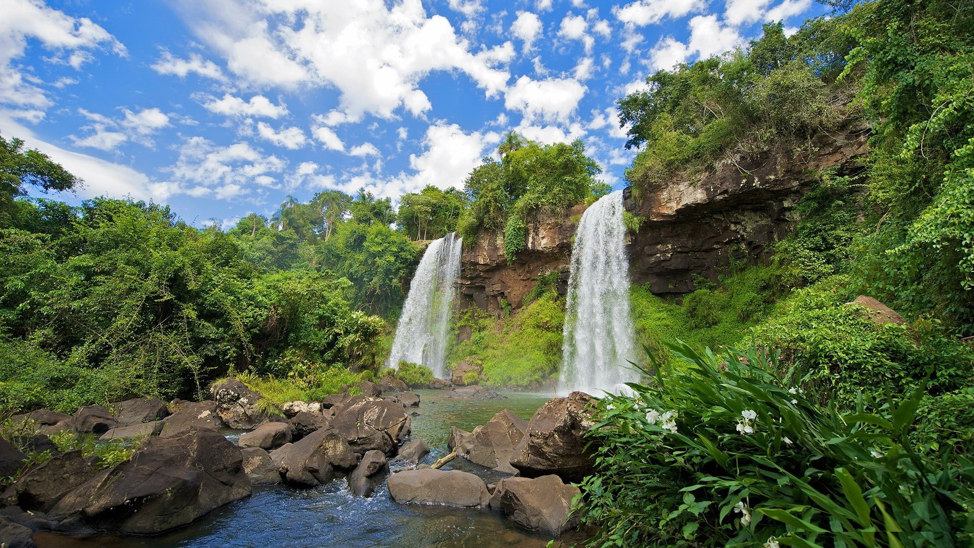 forest, waterfall, rocks, stones, hd, jungle, nature, tropical, 1080P, HD Wallpaper