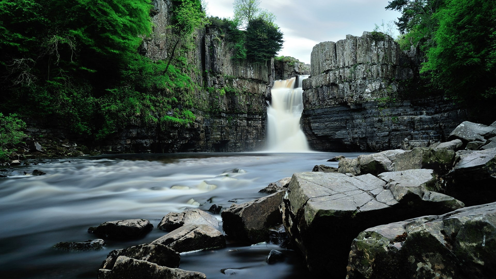 river, forest, nature, 1080P, hd, waterfall, rocks, stones, HD Wallpaper