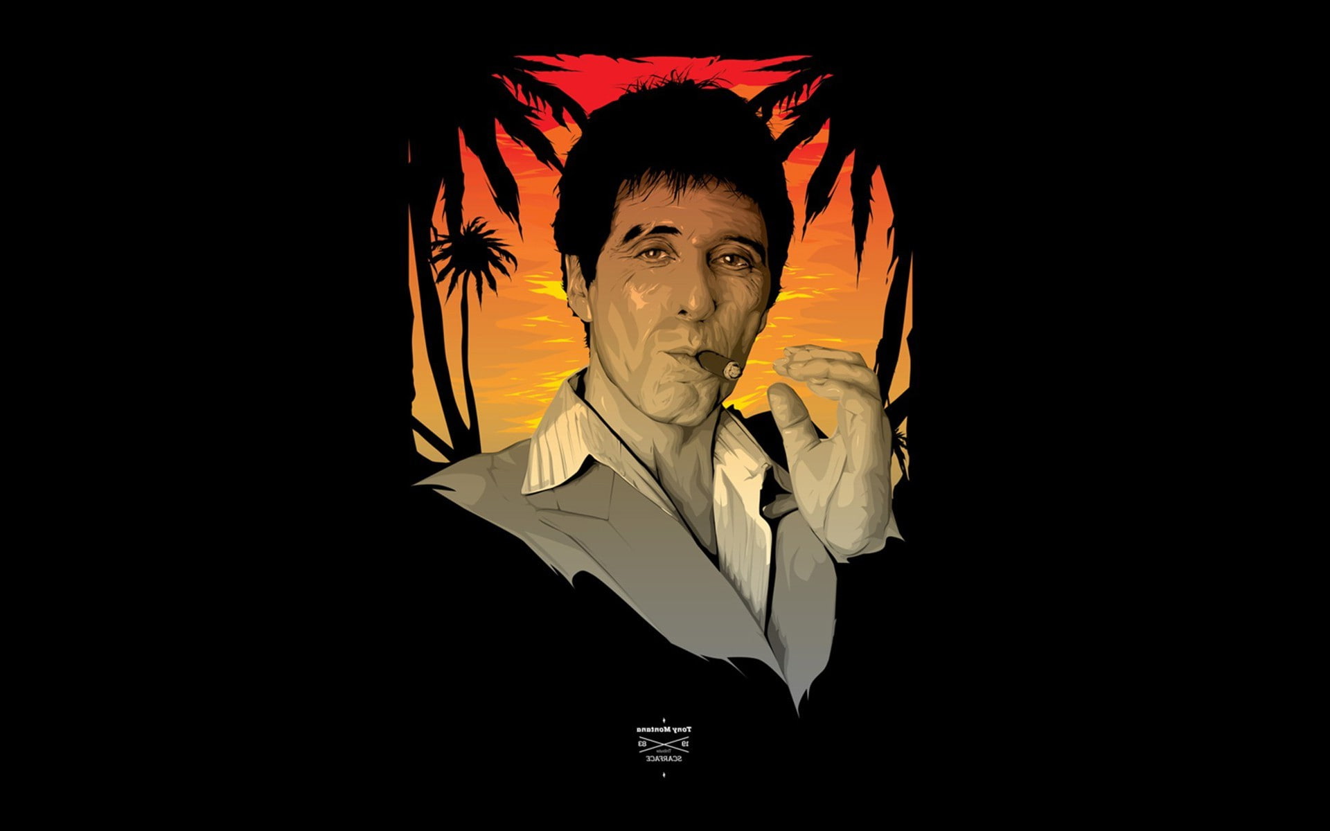 men, business, indoors, looking at camera, copy space, males, portrait, fan art scarface tony montana movies al pacino, black background, front view, mid adult, HD Wallpaper