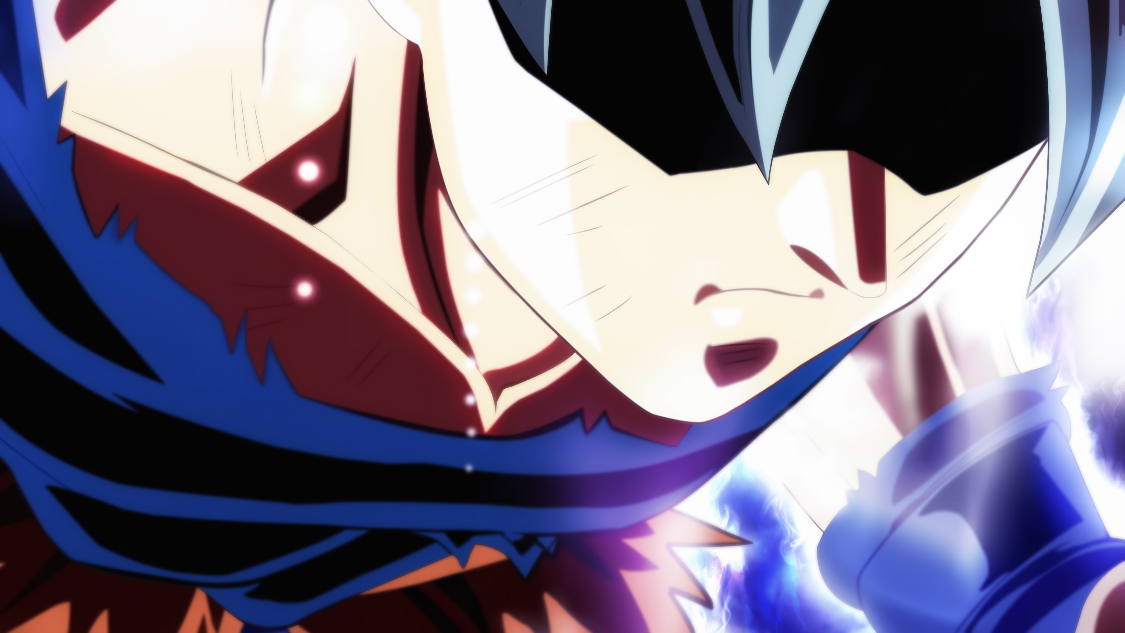 backgrounds, multi colored, 4K, blue, still life, representation, full frame, pattern, design, Son Goku, Dragon Ball, indoors, sunlight, Ultra-Instinct Goku, HD Wallpaper