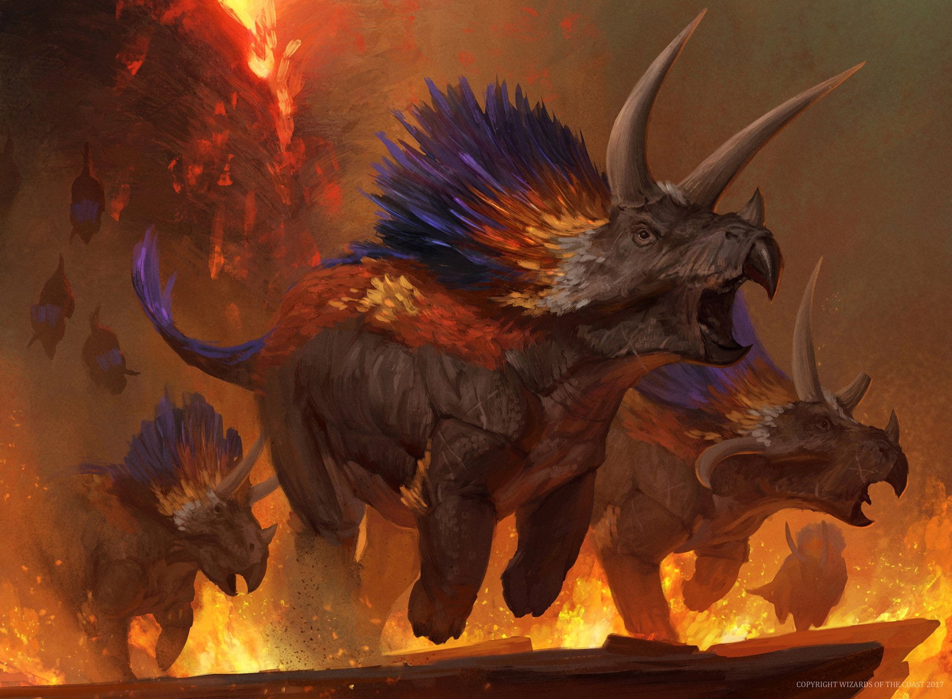 Triceratops, Magic: The Gathering, Fire, Game, 1080P, Dinosaur, HD Wallpaper