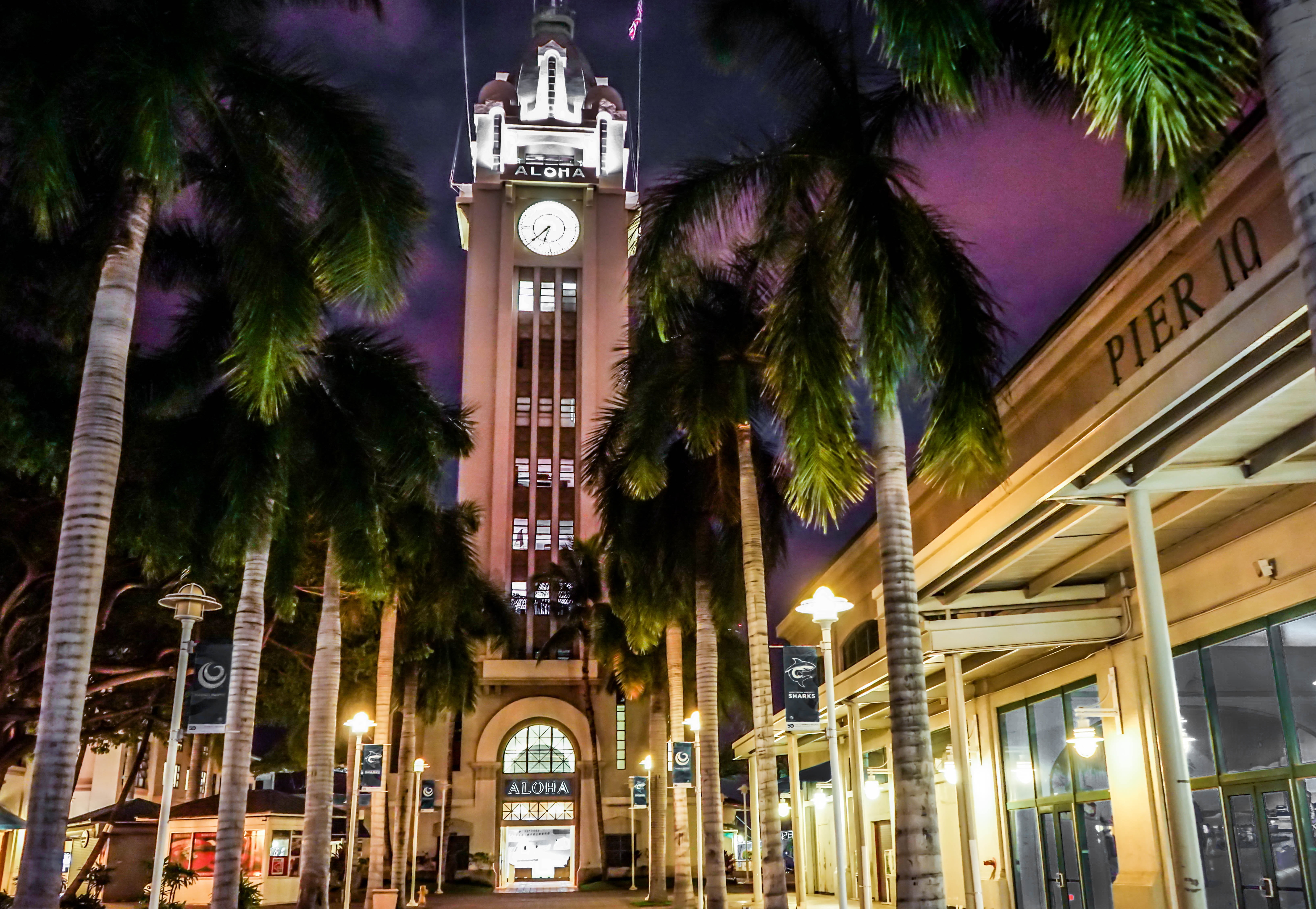 outdoors, sky, city, lighting equipment, tower, travel destinations, religion, clock, tree, built structure, plant, palm trees, palm tree, low angle view, HD Wallpaper