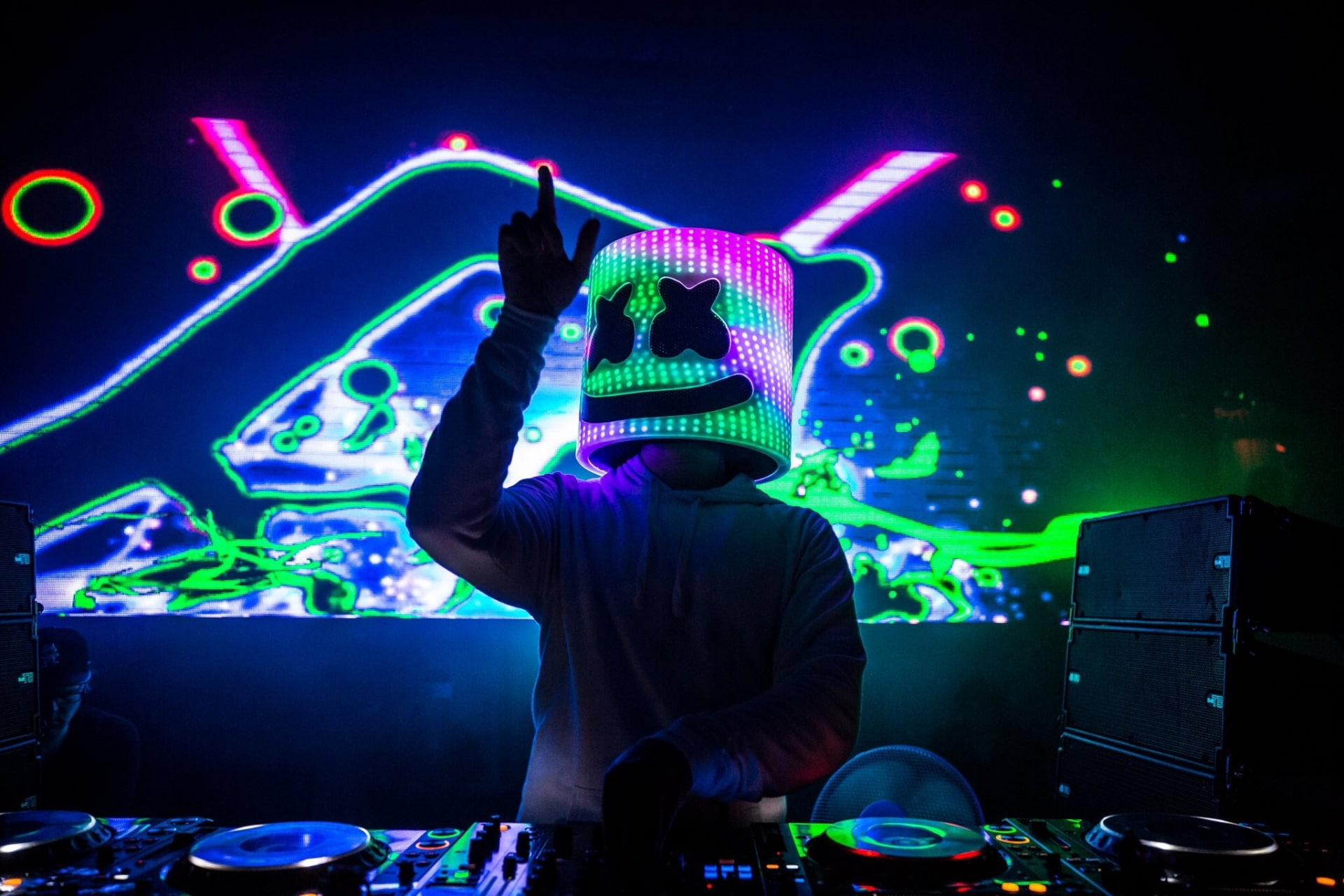 nightclub, marshmello pic hd desktop, clubbing, arts culture and entertainment, nightlife, dj, music, waist up, teenager, human arm, club dj, night, 1080P, HD Wallpaper