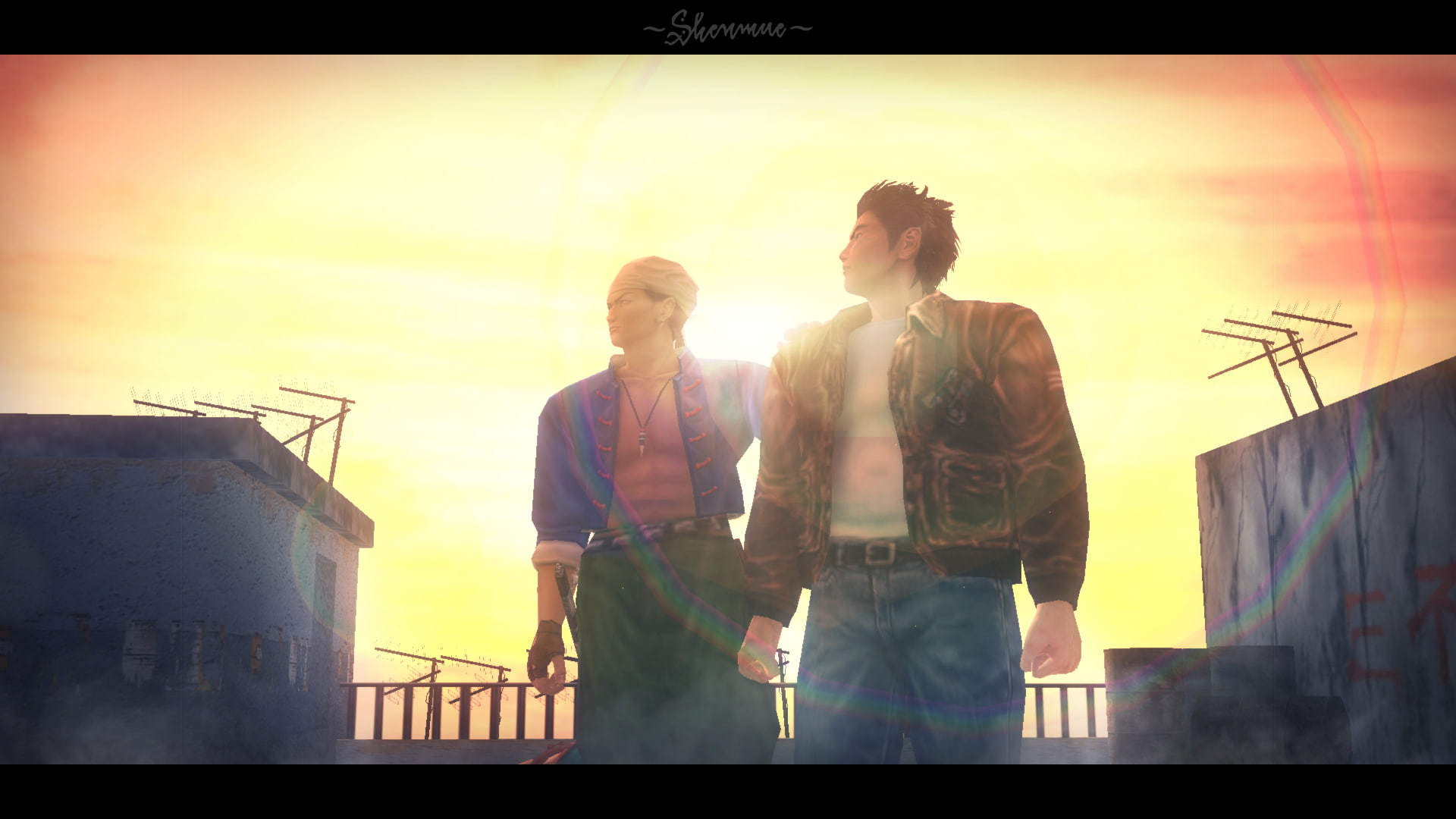 shenmue, railing, casual clothing, young women, 1080P, architecture, sky, nature, leisure activity, young men, adult, sunset, Sega, auto post production filter, HD Wallpaper