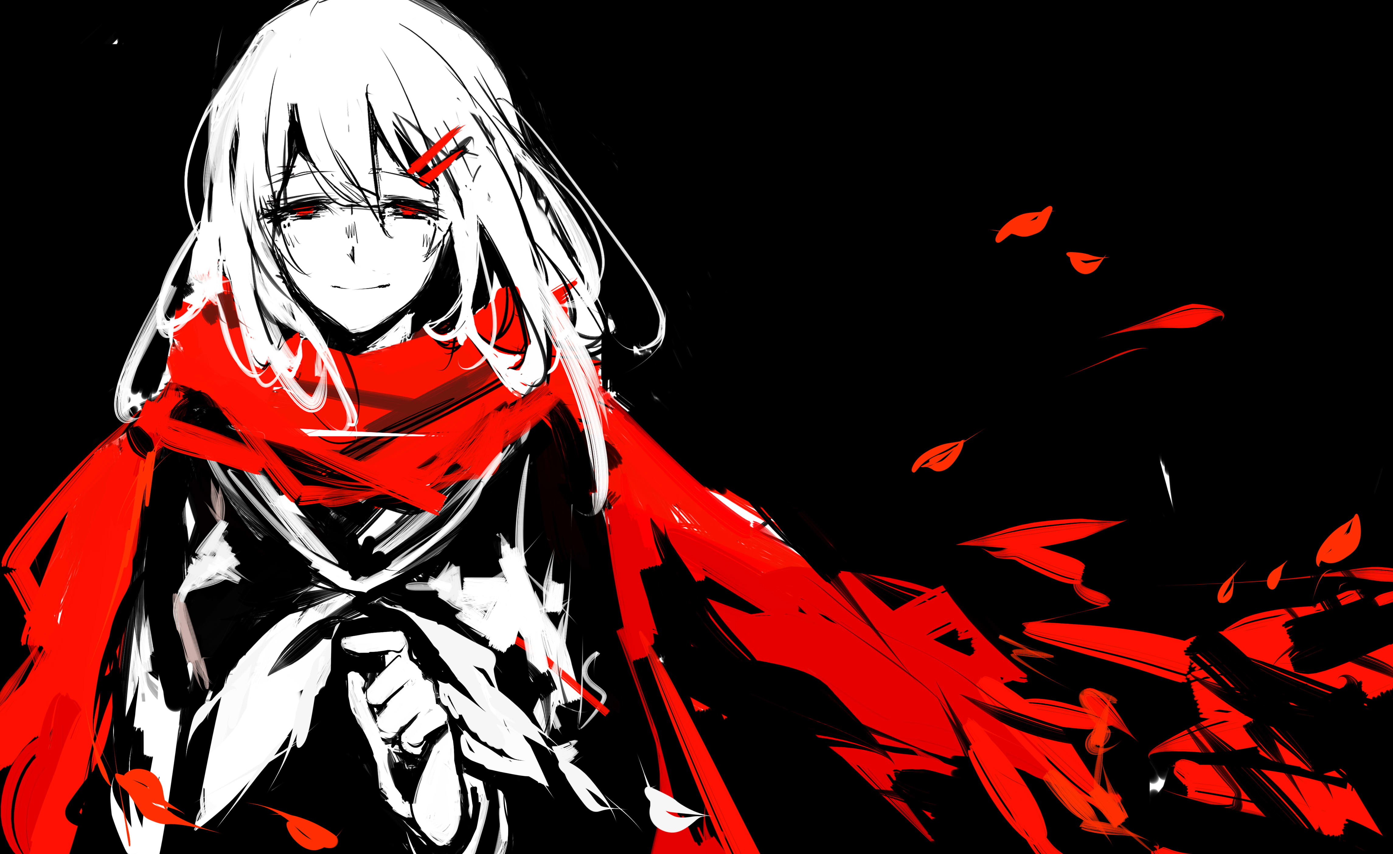 black background, anime girls, studio shot, Tateyama Ayano, 4K, art and craft, one person, night, red, costume, make-up, anime, creativity, Kagerou Project, HD Wallpaper