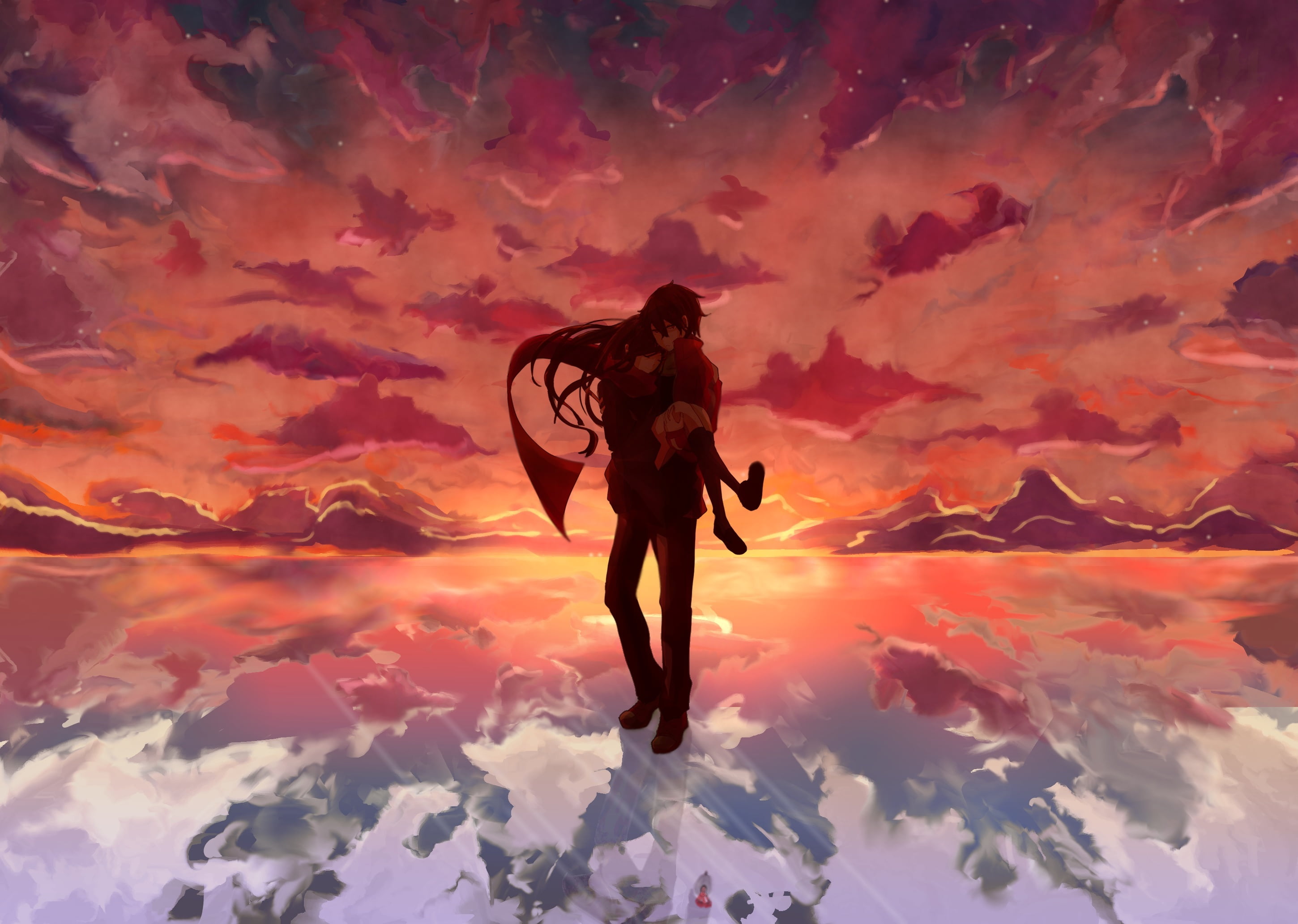 boy, dusk, freedom, silhouette, one Person, back Lit, sunset, sport, standing, kagerou project, outdoors, rear view, sun, cloud - Sky, sunlight, travel, HD Wallpaper