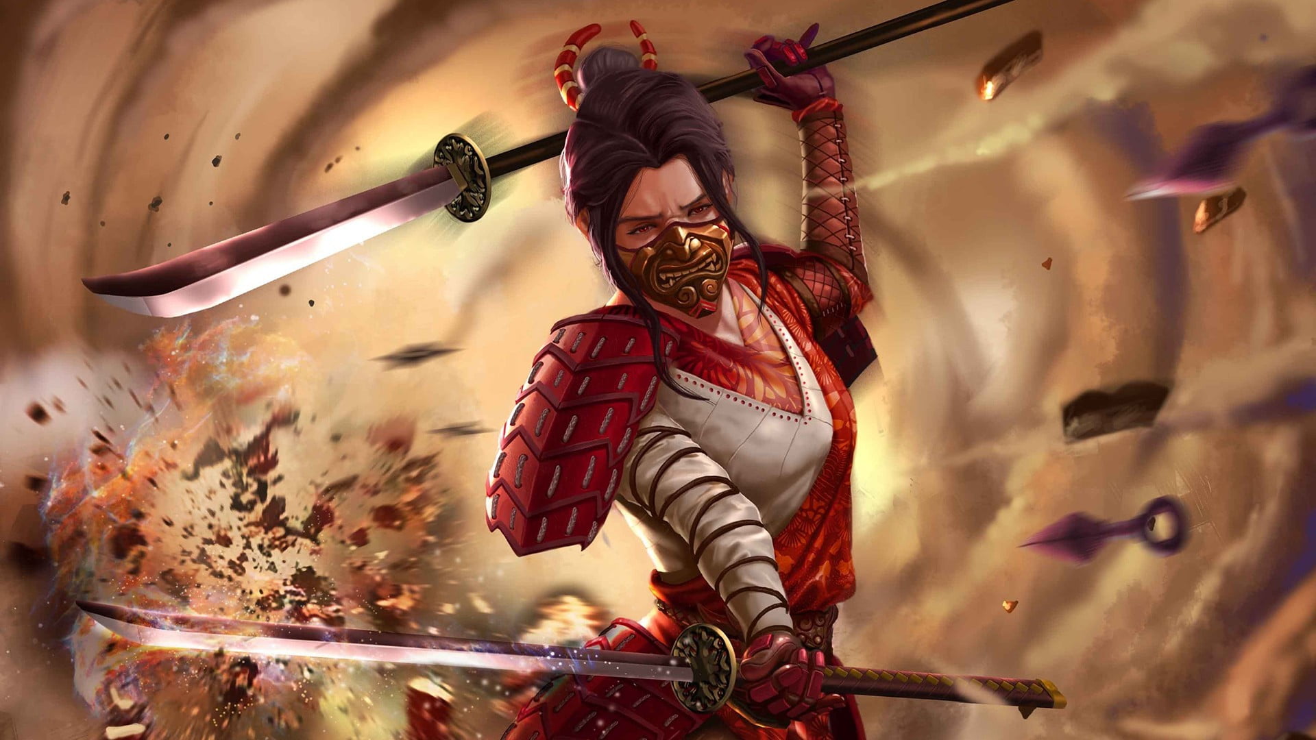 sport, activity, swords, performance, woman, people, two, dancing, samurai, illustration, lifestyles, adult, indoors, young adult, motion, arts culture and entertainment, HD Wallpaper