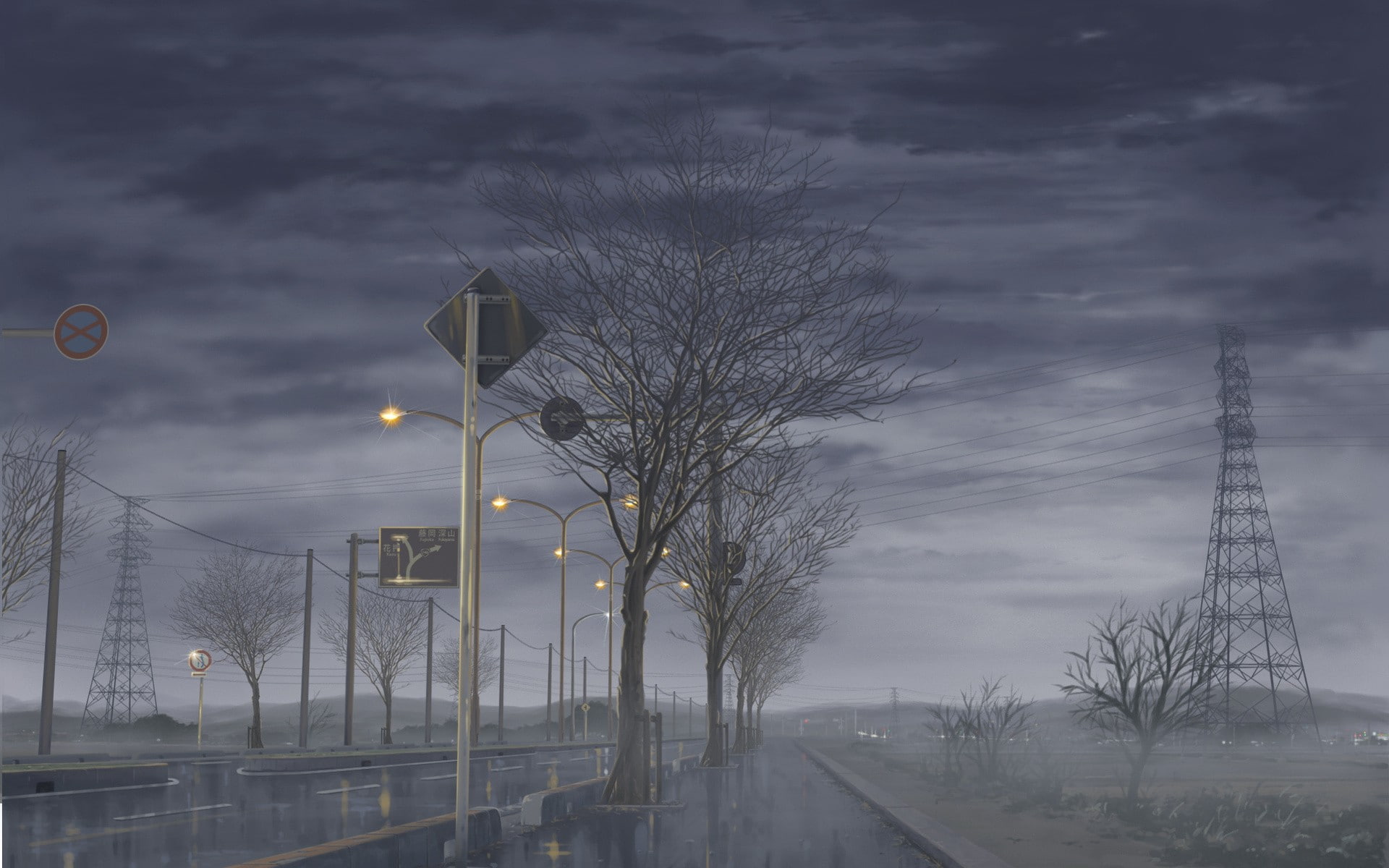 trees, dusk, bare tree, electricity, 1080P, street, tree, street light, the way forward, built structure, cloud - sky, light, lighting equipment, outdoors, HD Wallpaper