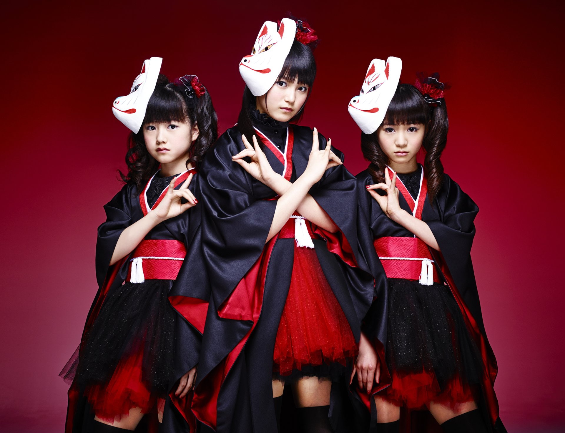 offspring, friendship, women, costume, red, Japanese, group of people, Band (Music), Heavy Metal, girls, looking at camera, childhood, evil, studio shot, HD Wallpaper