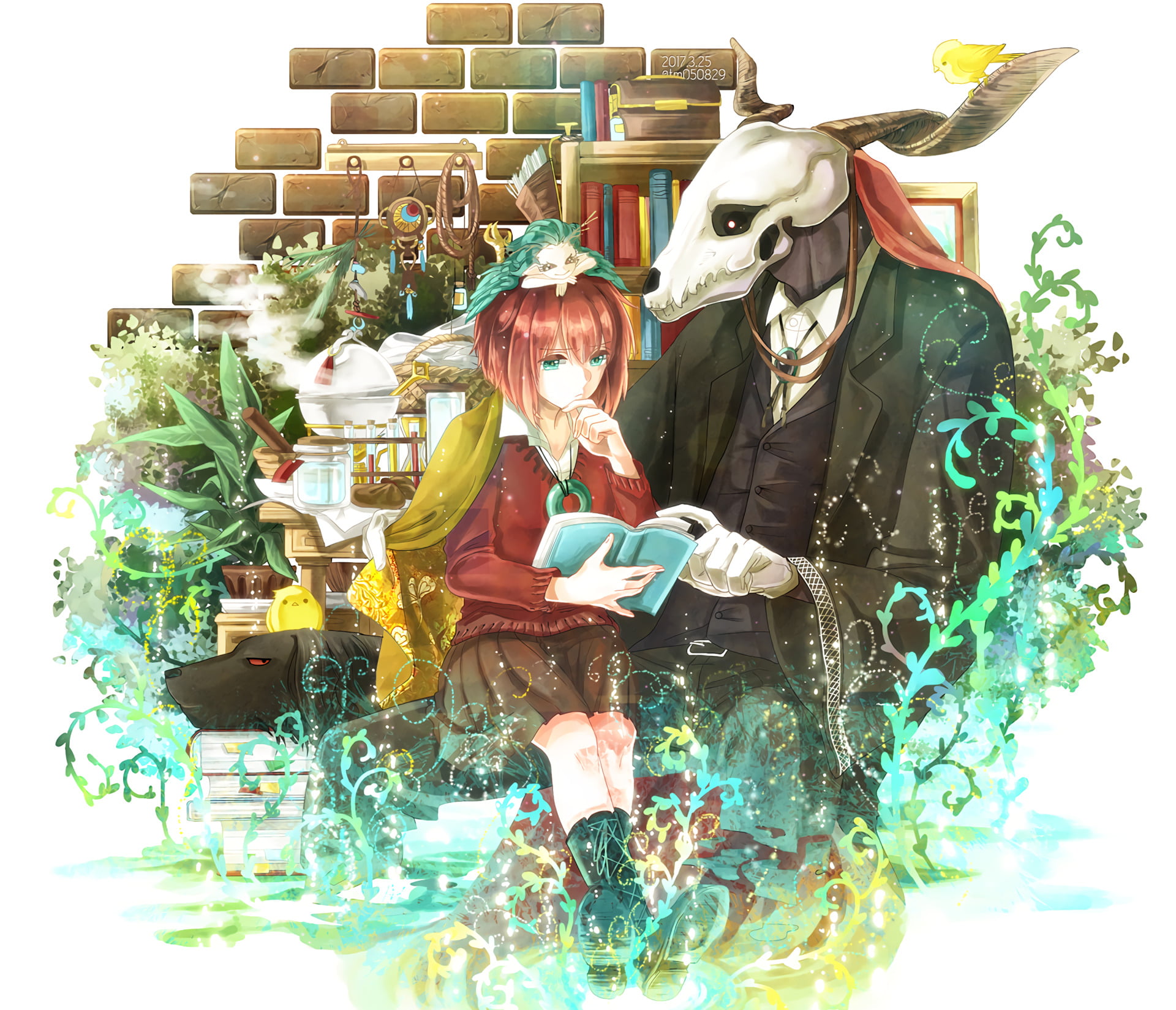 Book, The Ancient Magus Bride, Animal, digital composite, young adult, publication, Dog, activity, human representation, Elias Ainsworth, front view, real people, HD Wallpaper