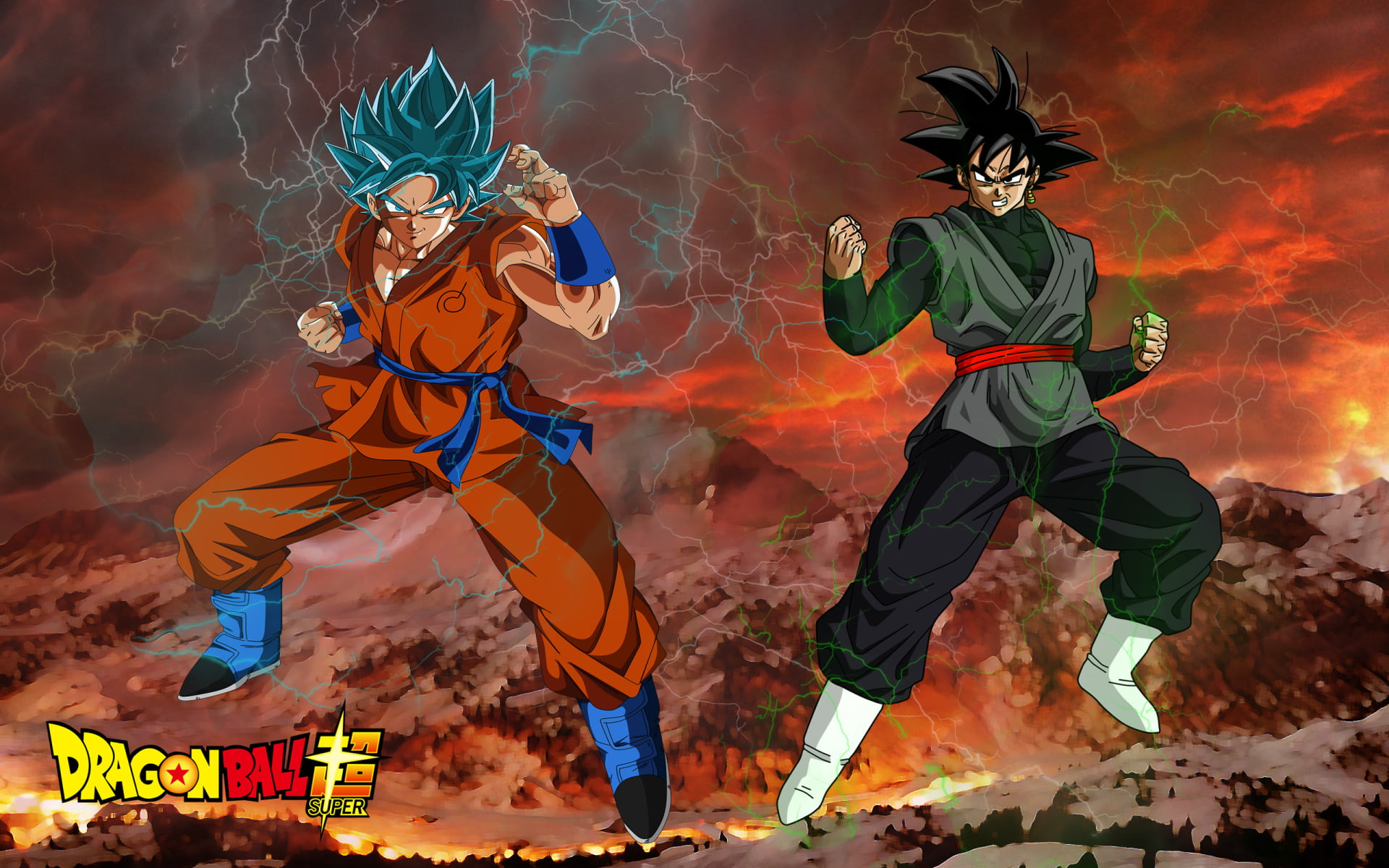 digital composite, sport, mid-air, Dragon Ball, 1080P, illuminated, outdoors, Black (Dragon Ball), leisure activity, low angle view, two people, night, HD Wallpaper