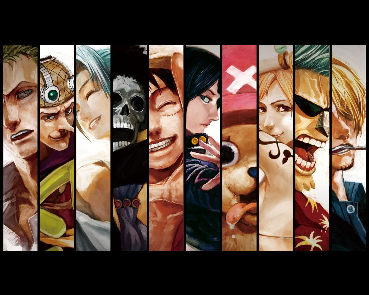 Sanji (One Piece), Vivi Nefertari, Usopp (One Piece), representation, front view, multiple image, Nico Robin, Franky (One Piece), outdoors, Zoro Roronoa, HD Wallpaper
