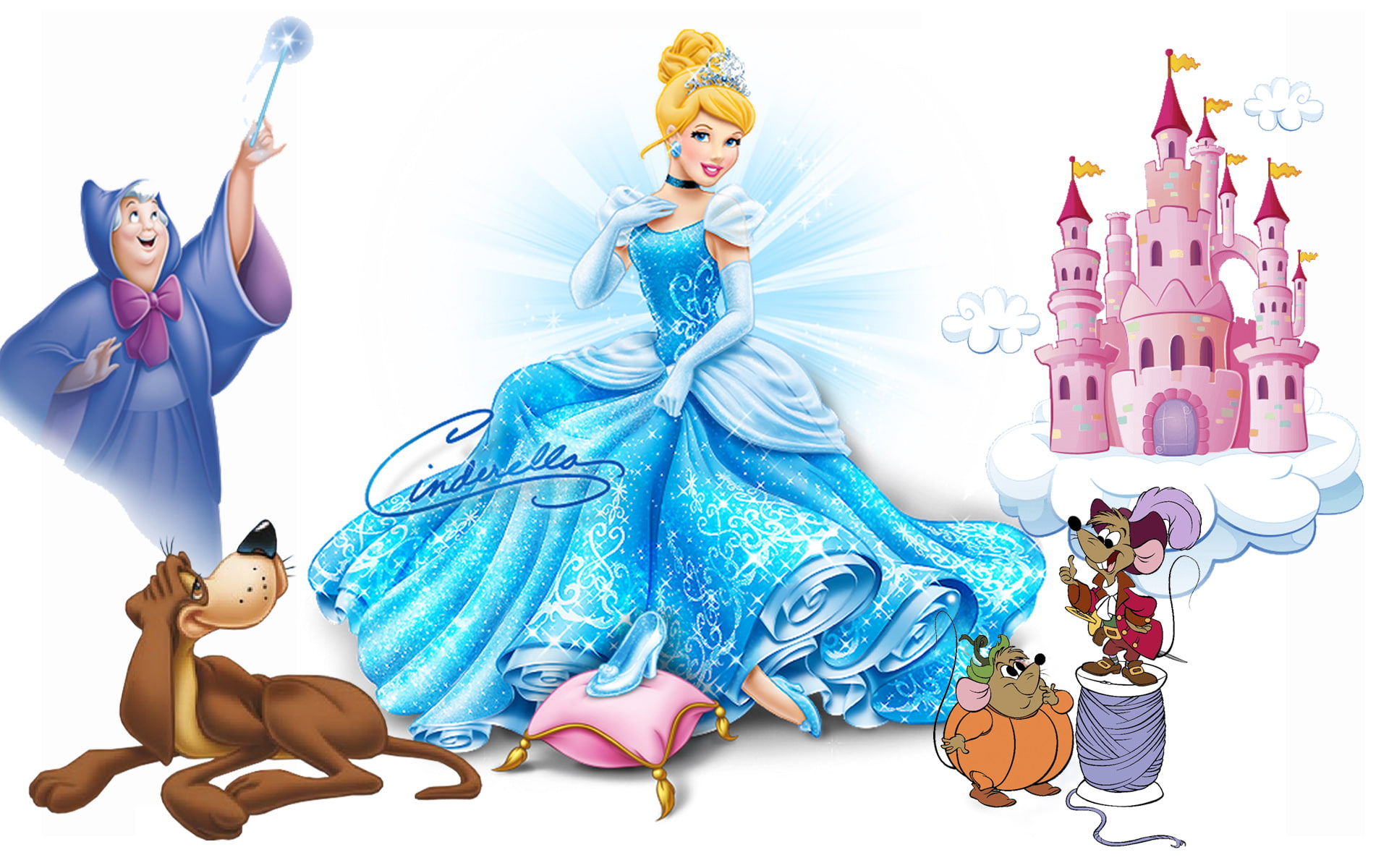 desktop, brunopik, princess, godmother, 1080P, characters, phones, fairy, laptops, cinderella, gus, hd, mobile, jaq, dog, mice, cartoon, HD Wallpaper
