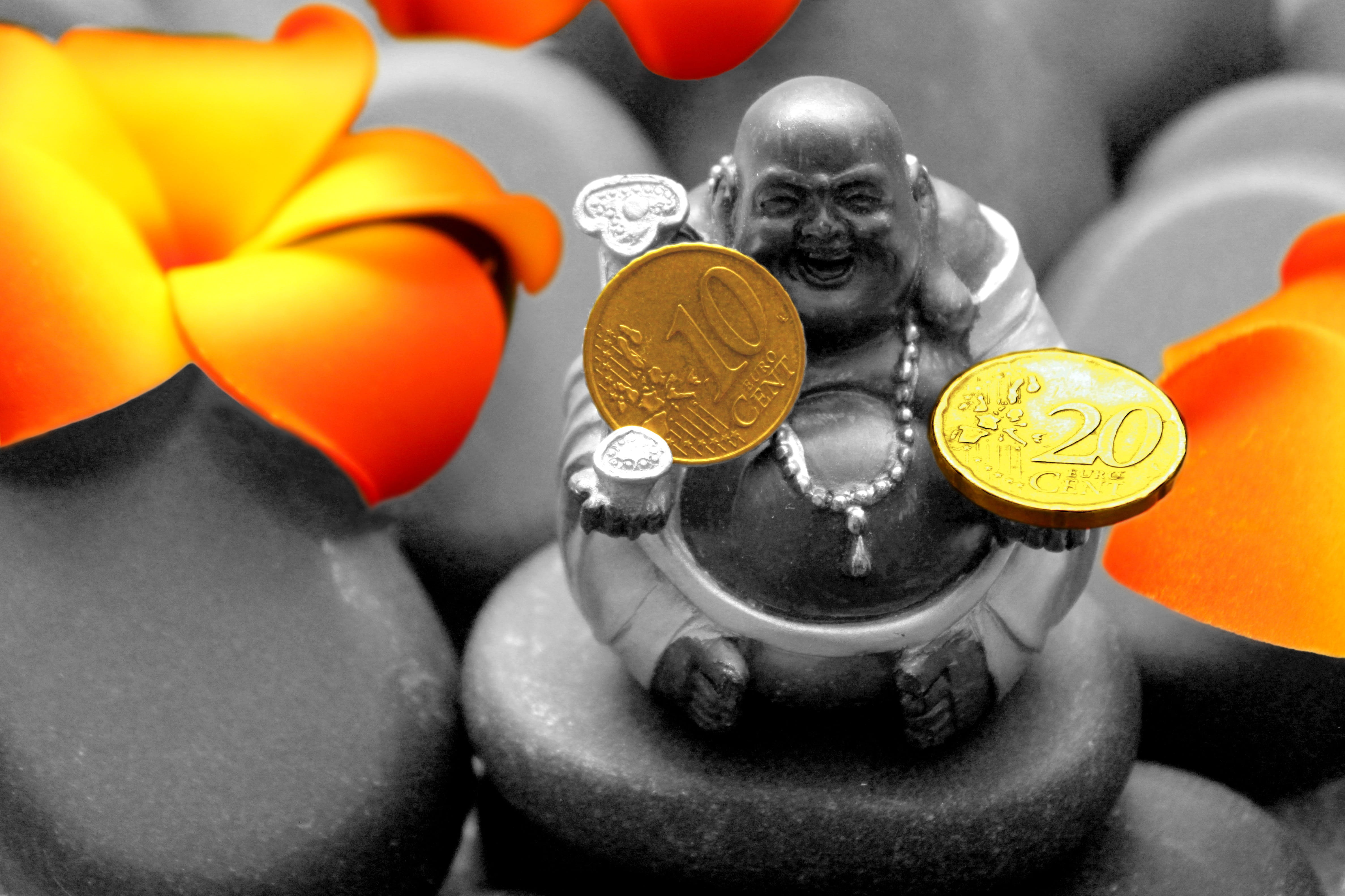 human representation, meditation, finance, traditionally, buddhist, money, orange, coin, male likeness, buddha, large group of objects, asia, thailand, HD Wallpaper