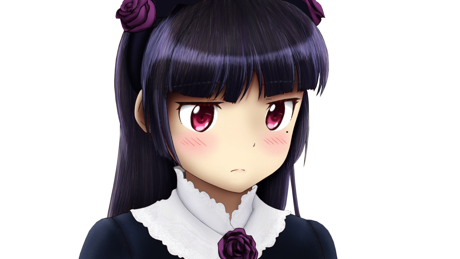 Gokou Ruri, indoors, women, doll, hairstyle, cut out, anime, headshot, front view, white background, female likeness, studio shot, anime girls, 1080P, HD Wallpaper